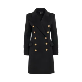 10 Button Wool & Cashmere Coat in Black