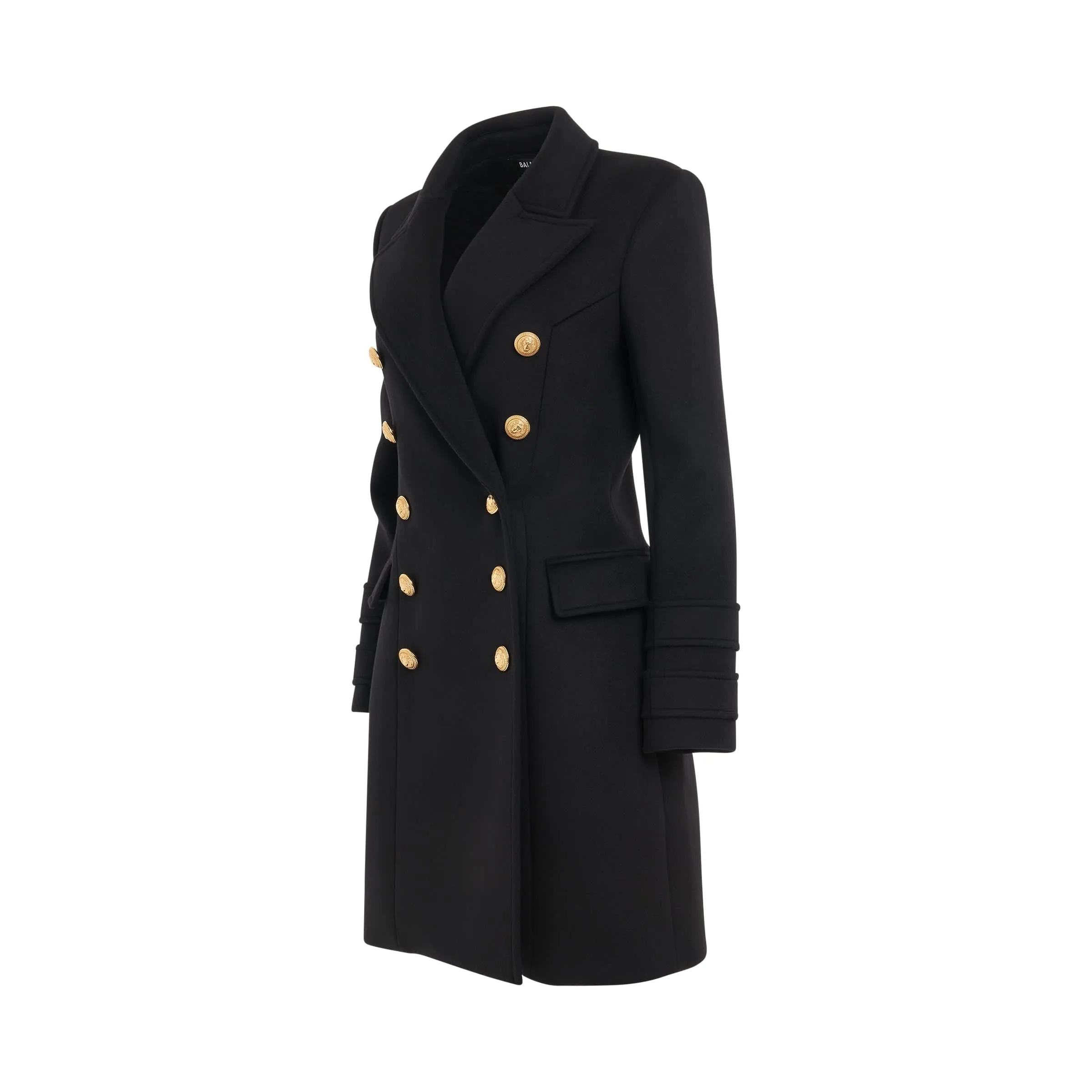 10 Button Wool & Cashmere Coat in Black