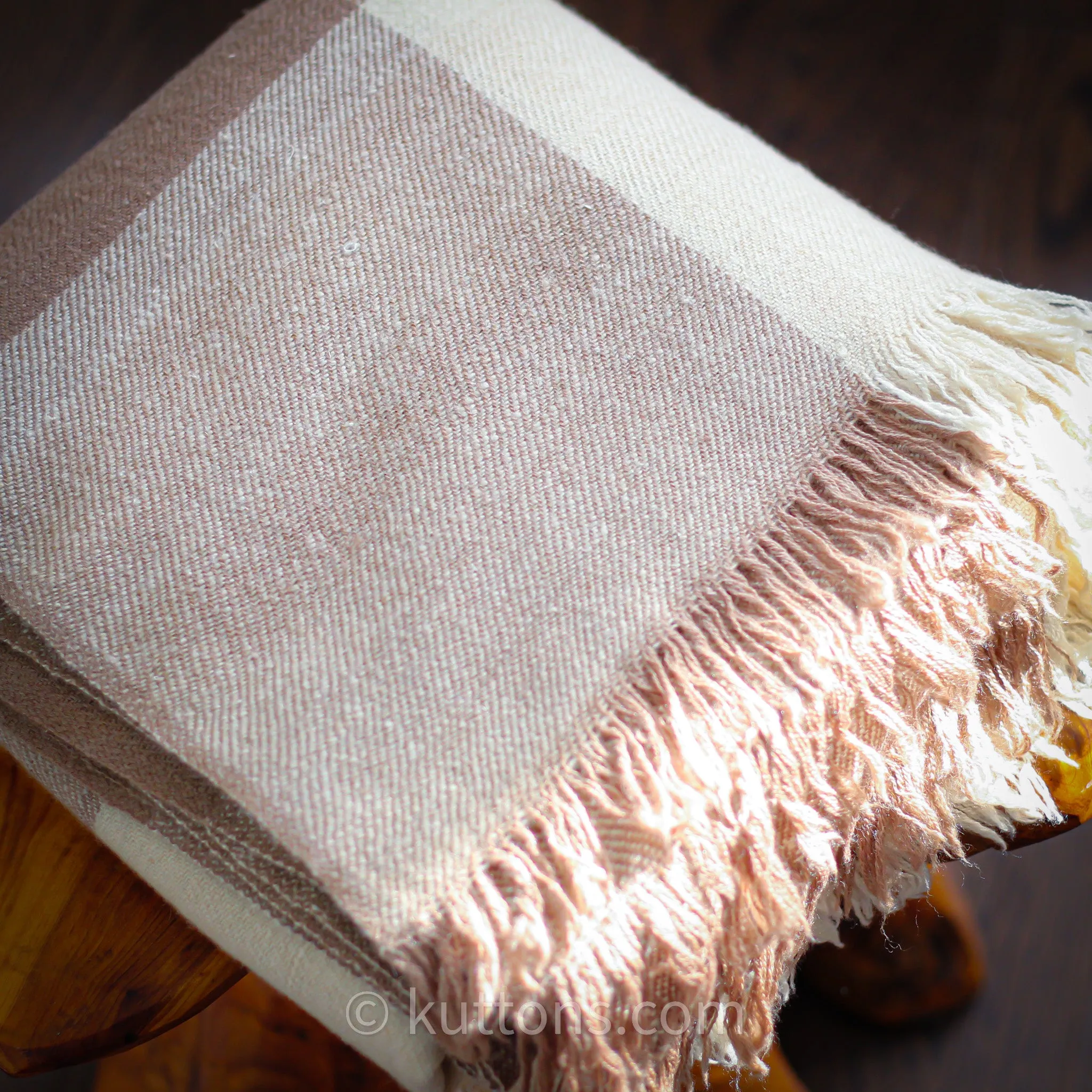 100% Pure Pashmina Cashmere Shawl (2-Ply, 356 gm) - Handspun & Handwoven Full-Size Cashmere Wrap by Women Weavers in Ladakh Himalayas | Brown-Cream, 38x75"