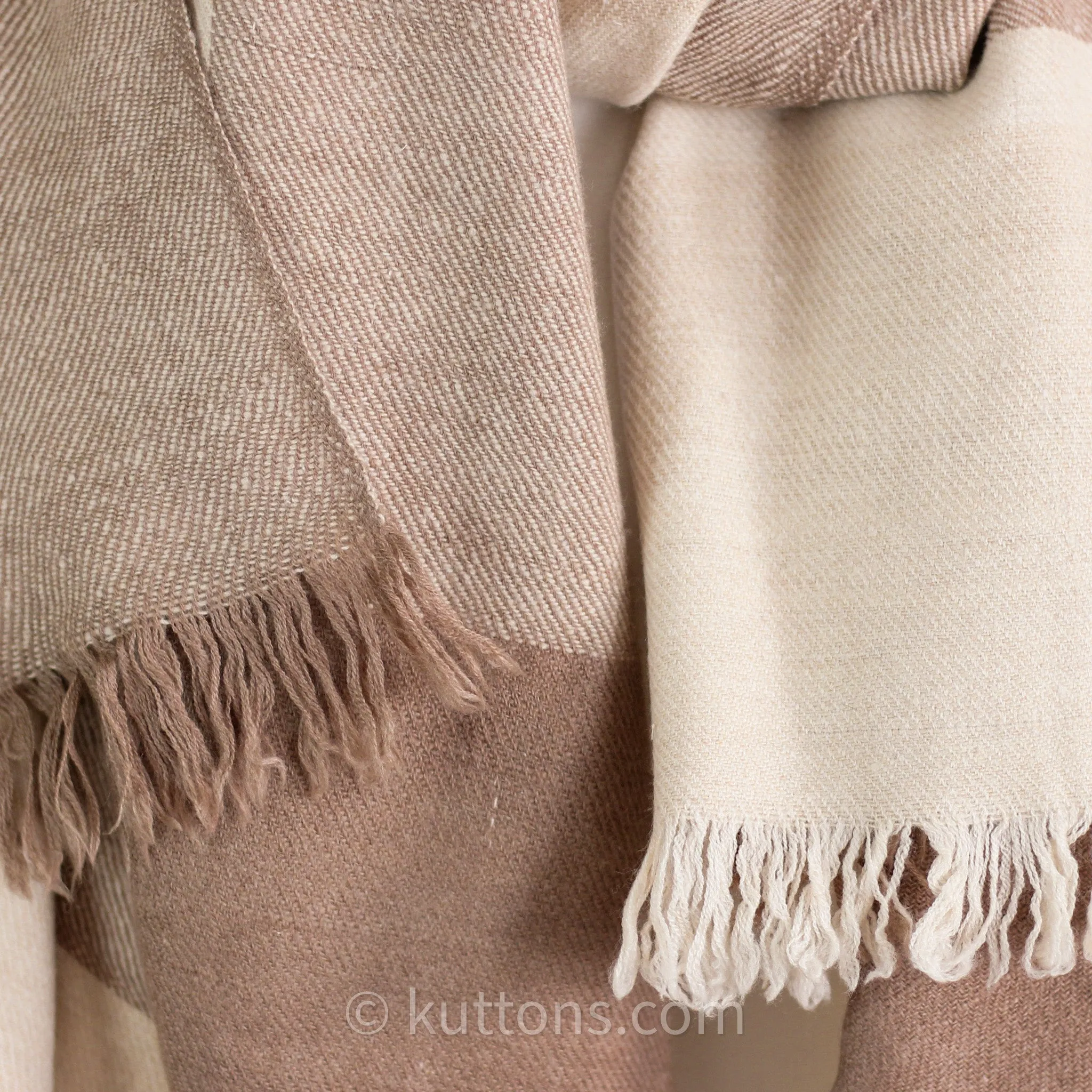 100% Pure Pashmina Cashmere Shawl (2-Ply, 356 gm) - Handspun & Handwoven Full-Size Cashmere Wrap by Women Weavers in Ladakh Himalayas | Brown-Cream, 38x75"