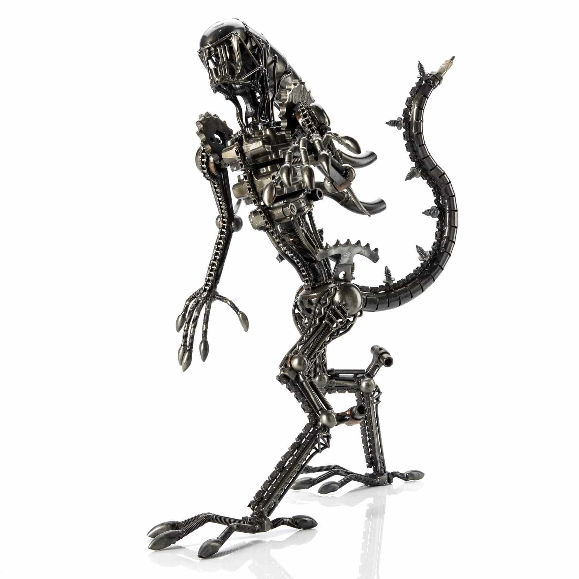 17" Alien Inspired Recycled Metal Sculpture