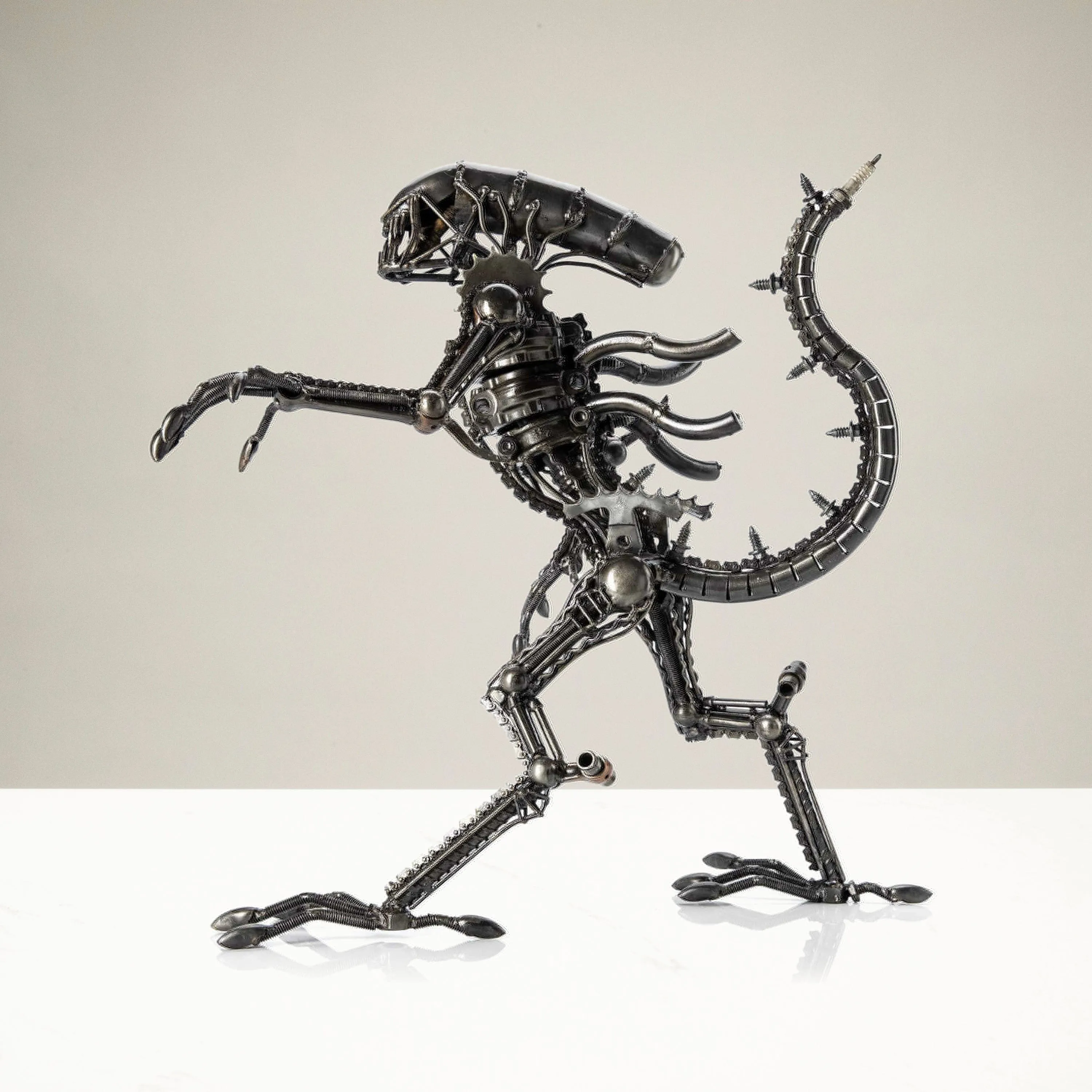 17" Alien Inspired Recycled Metal Sculpture