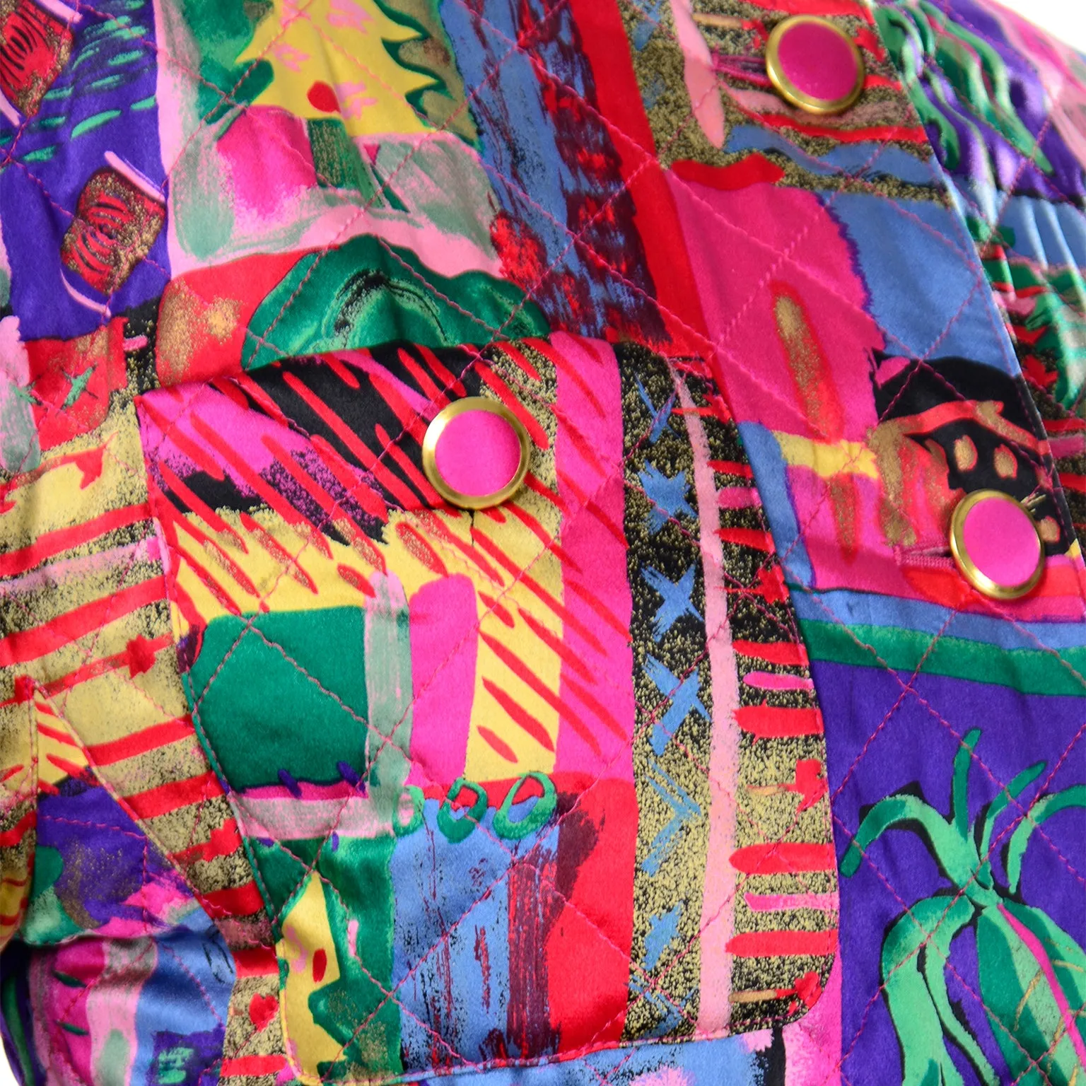 1980s Colorful Silk Quilted Cropped Jacket Made in Germany