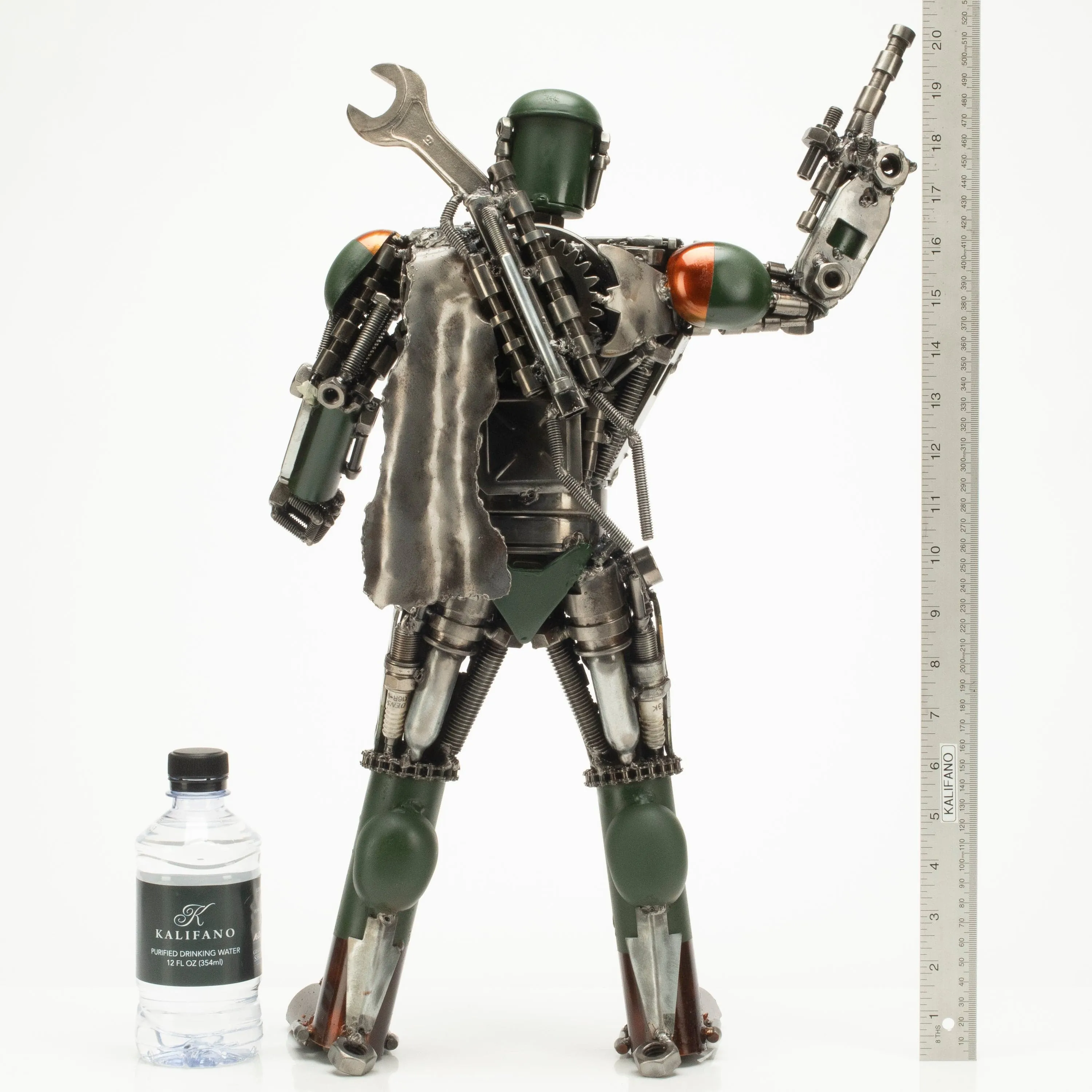 20" Boba Fett with Blaster Inspired Recycled Metal Art Sculpture