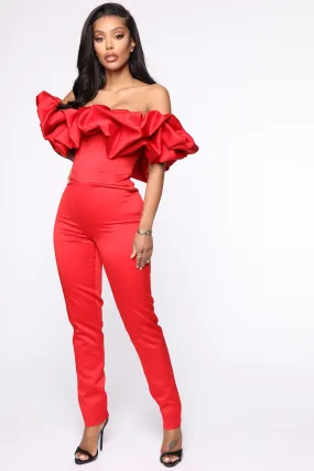 A Classic Satin Jumpsuit - Red