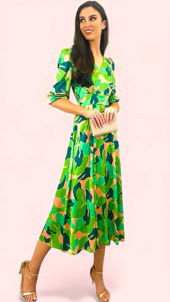 A1633 Audrey Midi Dress Green Print