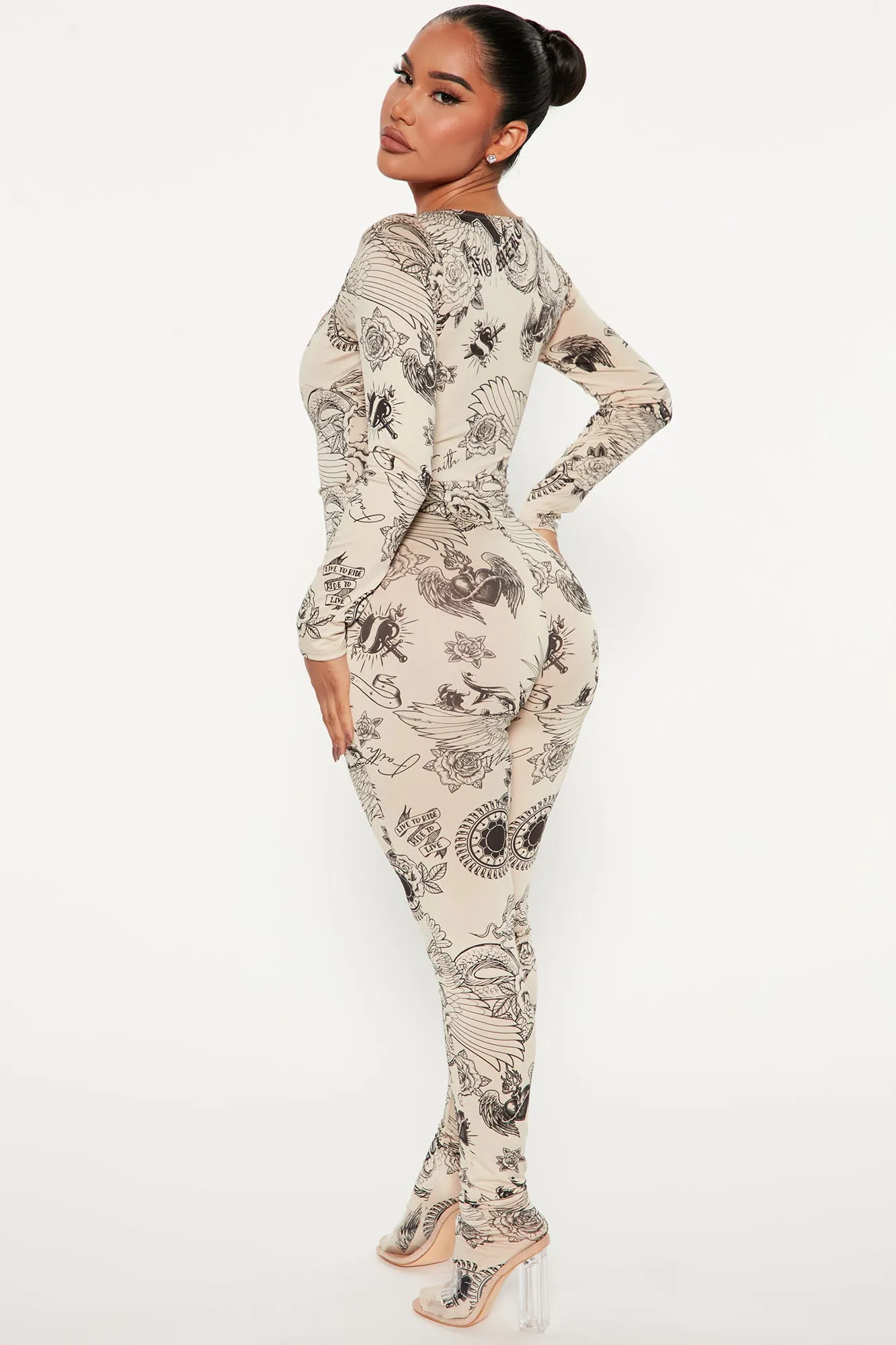 Above The Rest Printed Jumpsuit - Nude