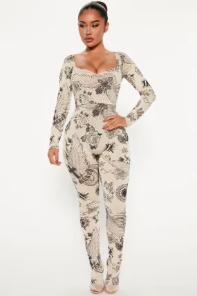 Above The Rest Printed Jumpsuit - Nude