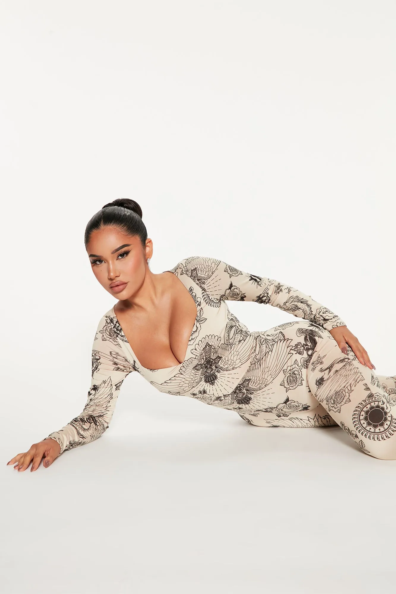 Above The Rest Printed Jumpsuit - Nude