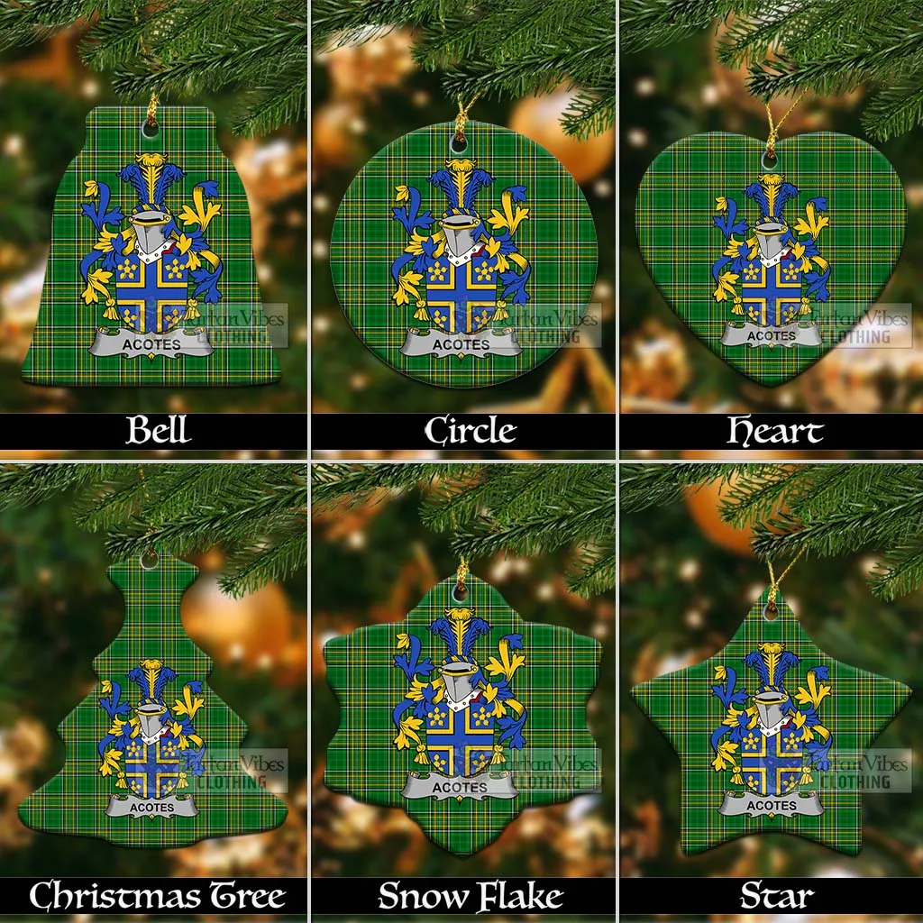 Acotes Irish Clan Tartan Christmas Ceramic Ornament with Coat of Arms