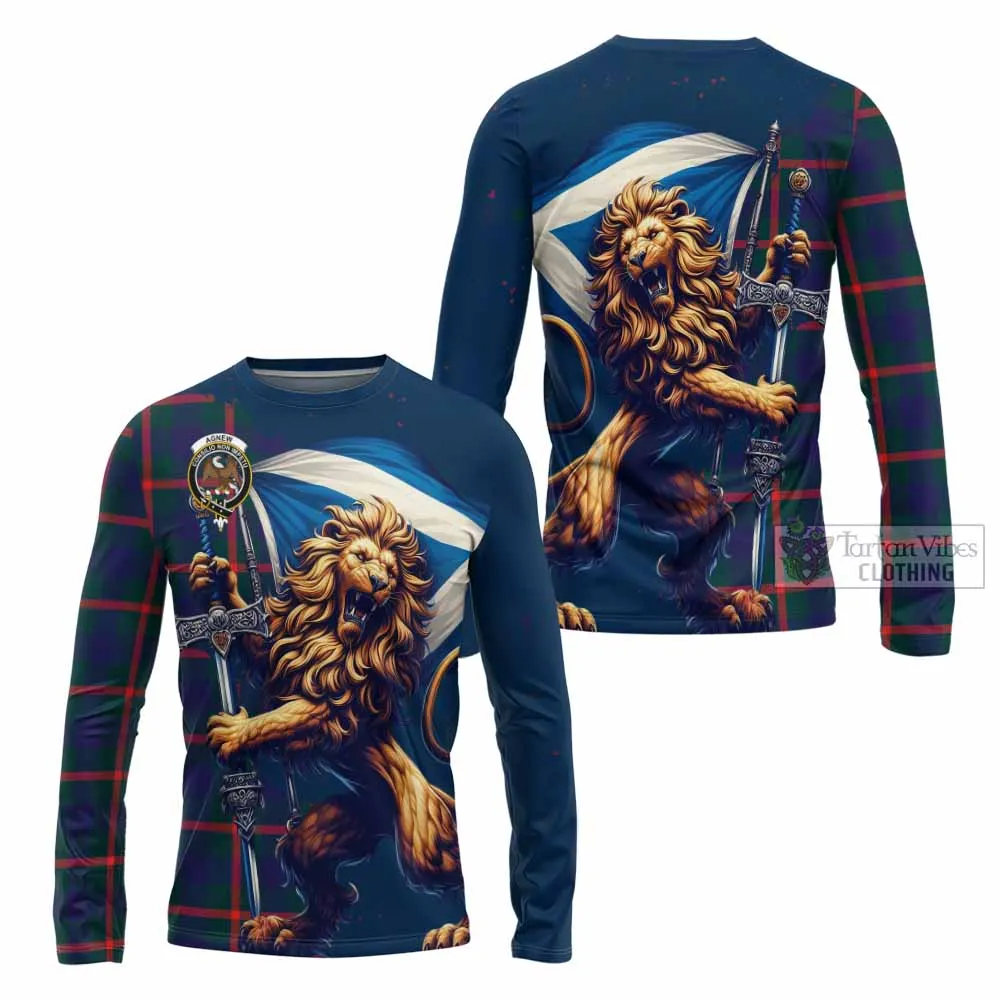 Agnew Tartan Family Crest Long Sleeve T-Shirt with Scottish Majestic Lion