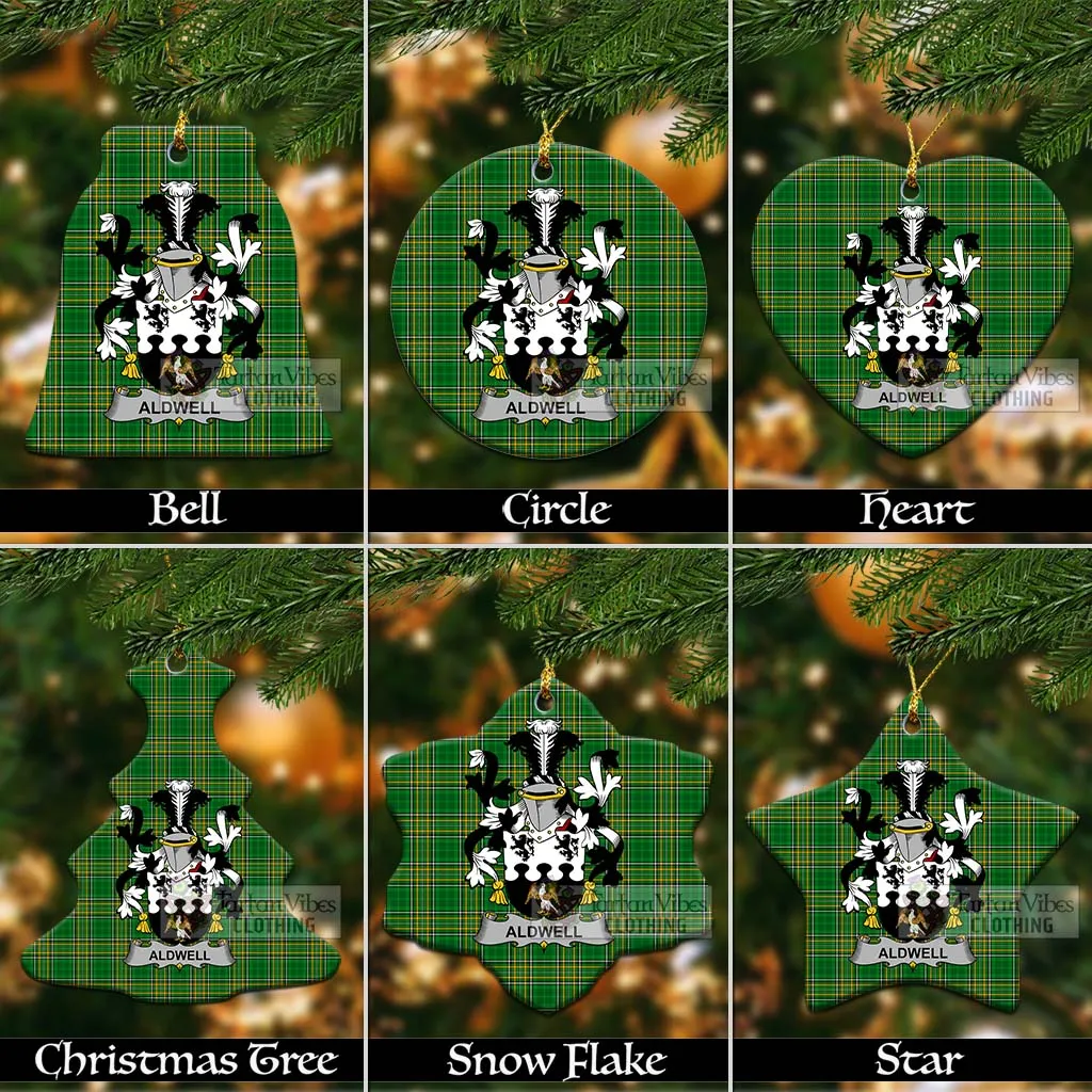 Aldwell Irish Clan Tartan Christmas Ceramic Ornament with Coat of Arms