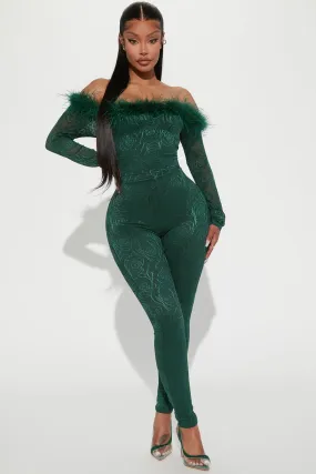 All About Us Feather Jumpsuit - Kelly Green