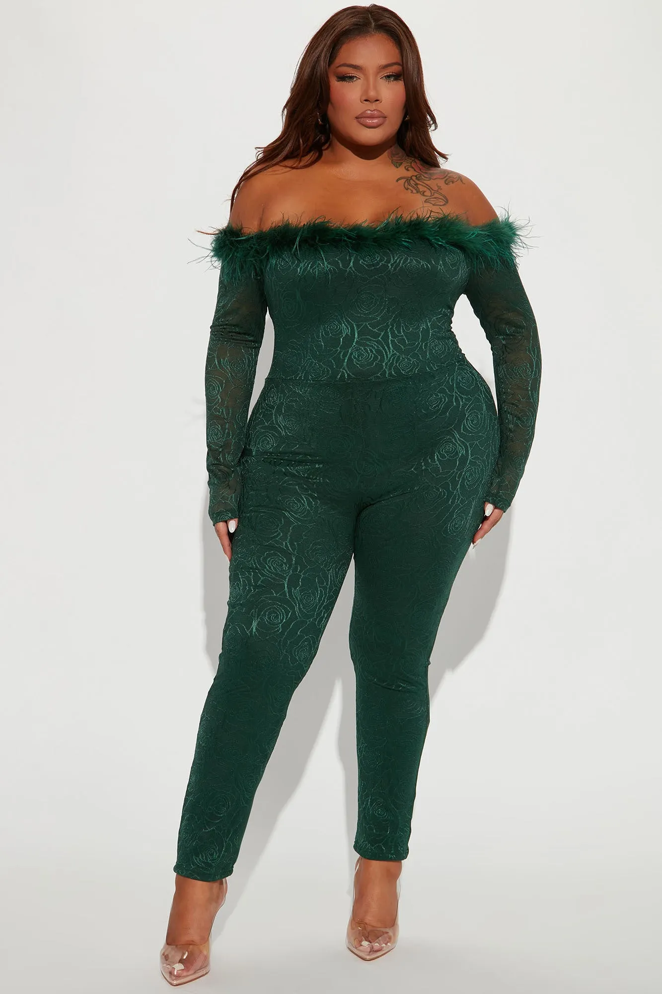 All About Us Feather Jumpsuit - Kelly Green