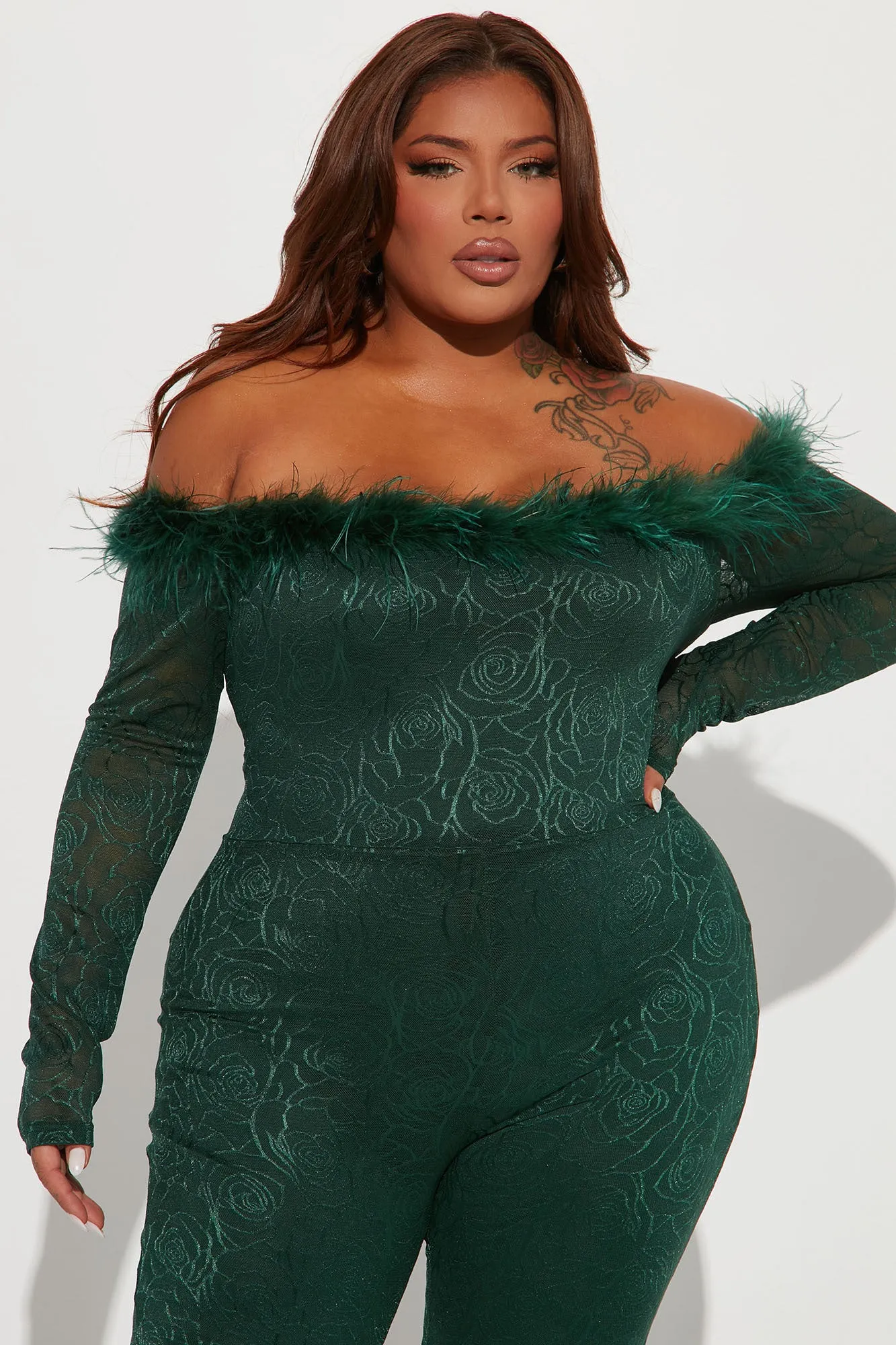 All About Us Feather Jumpsuit - Kelly Green