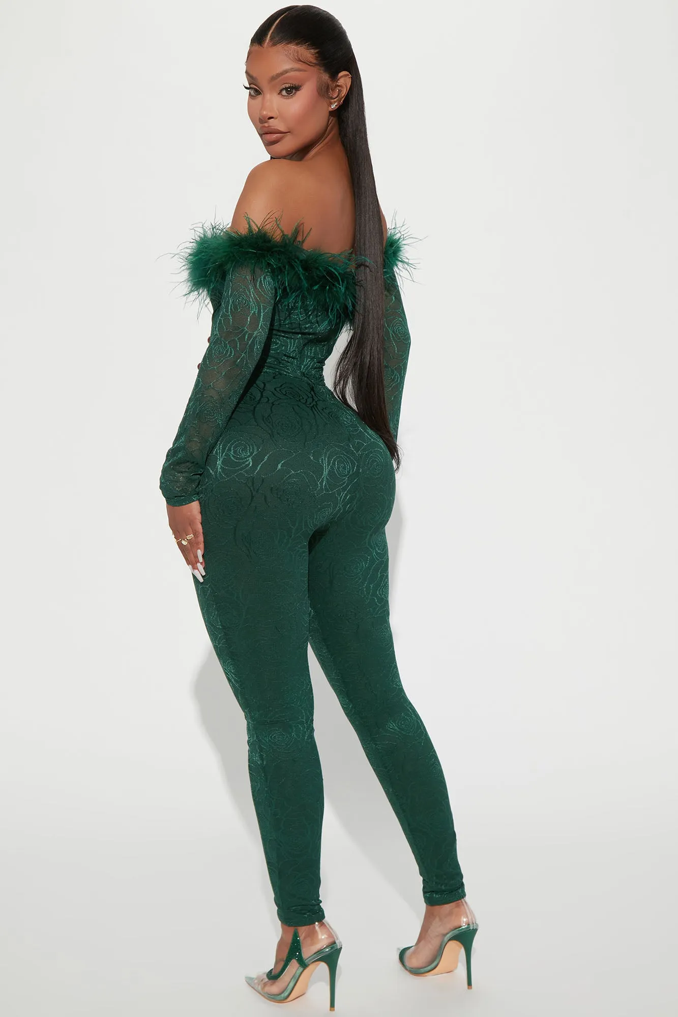 All About Us Feather Jumpsuit - Kelly Green