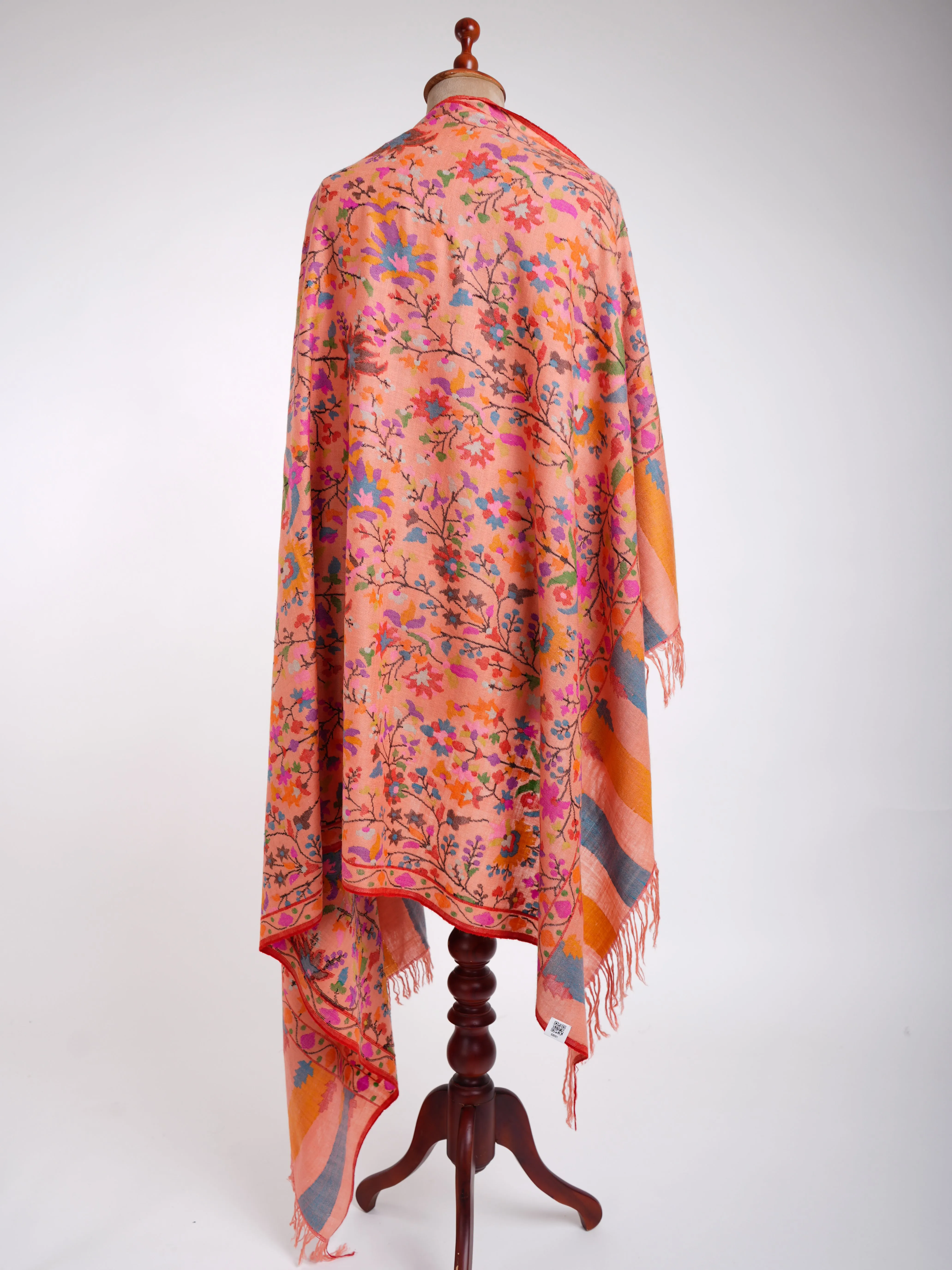 Alluring Peach Kani Weave Cashmere Shawl