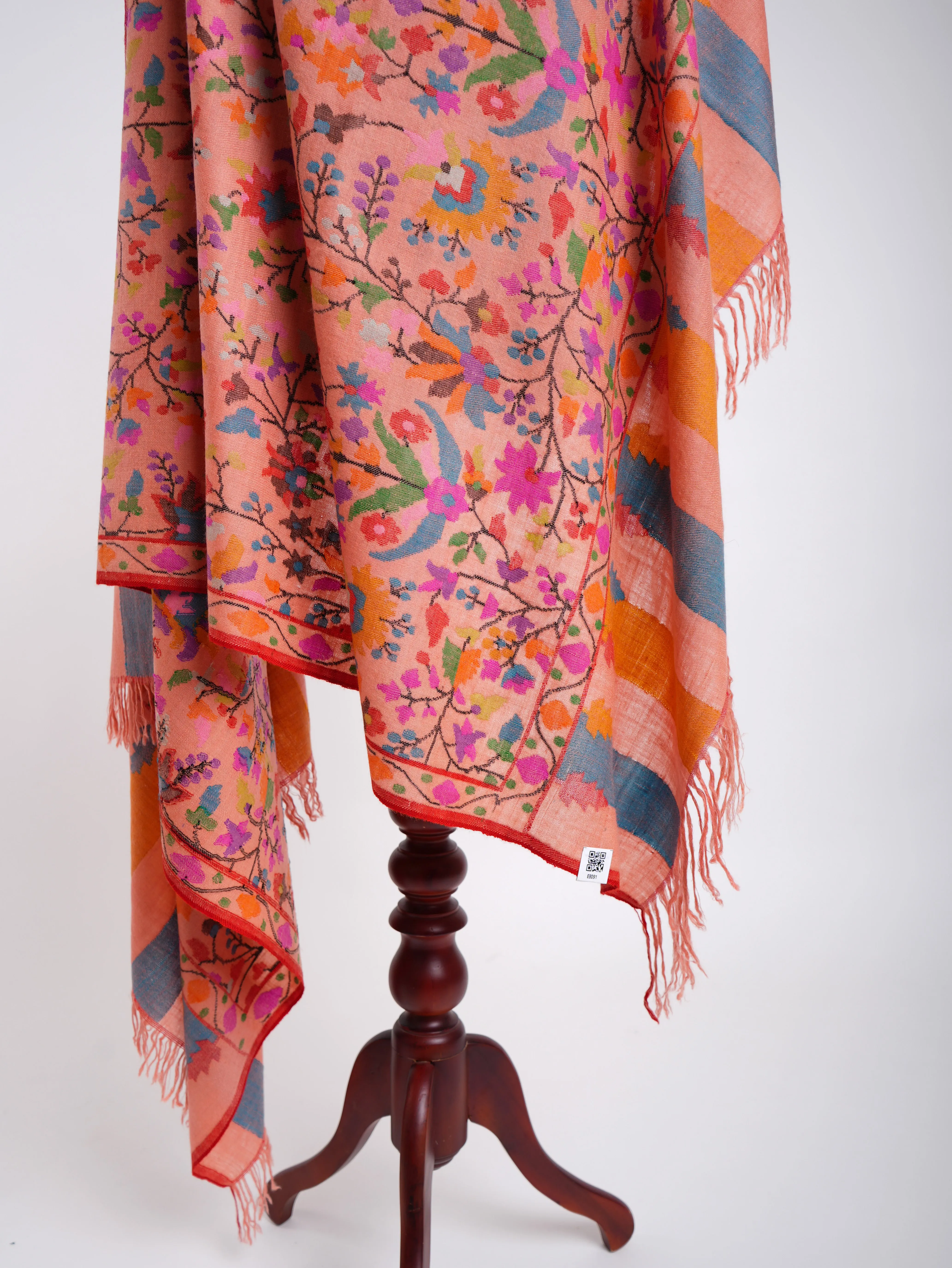 Alluring Peach Kani Weave Cashmere Shawl