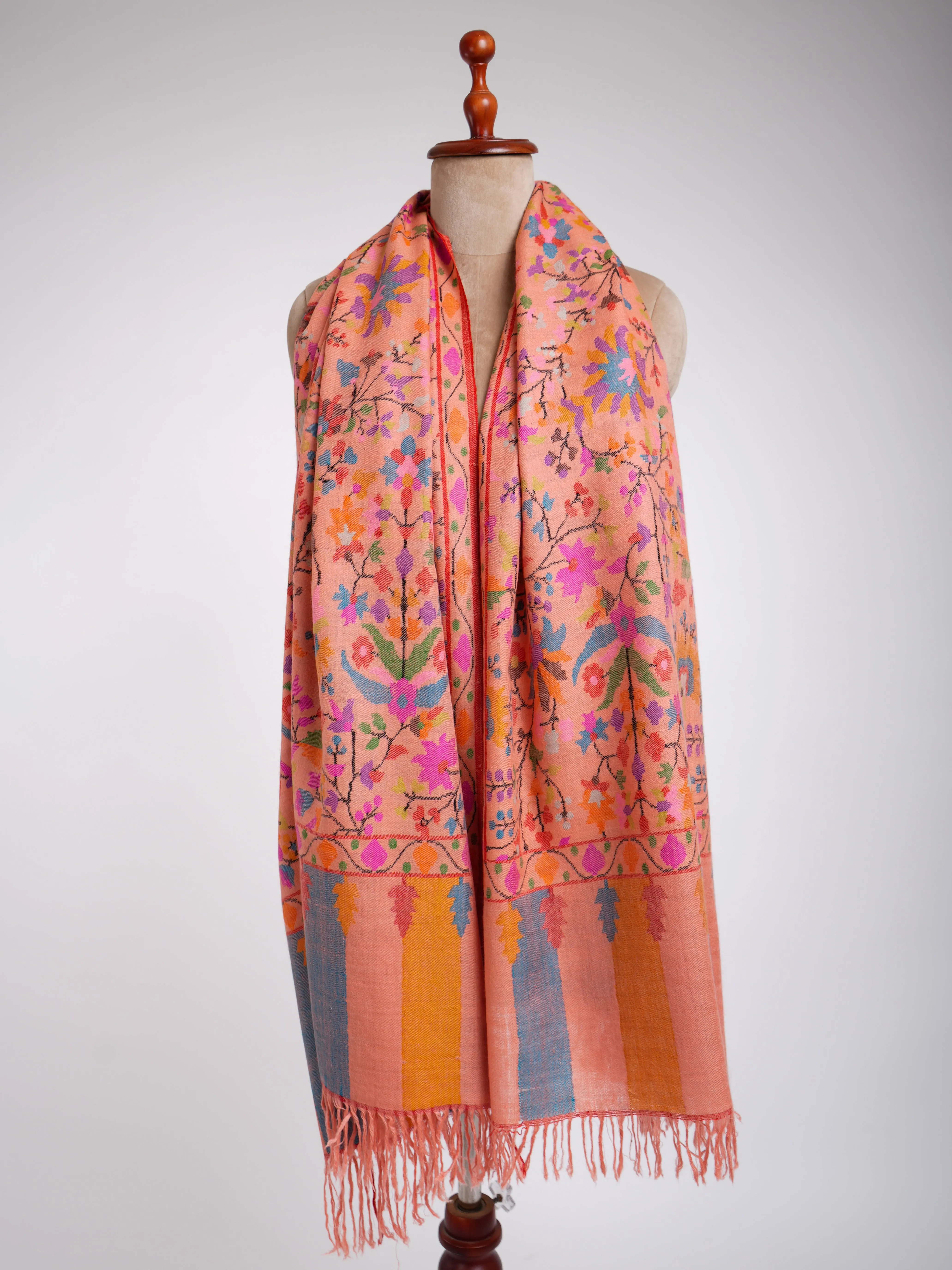 Alluring Peach Kani Weave Cashmere Shawl