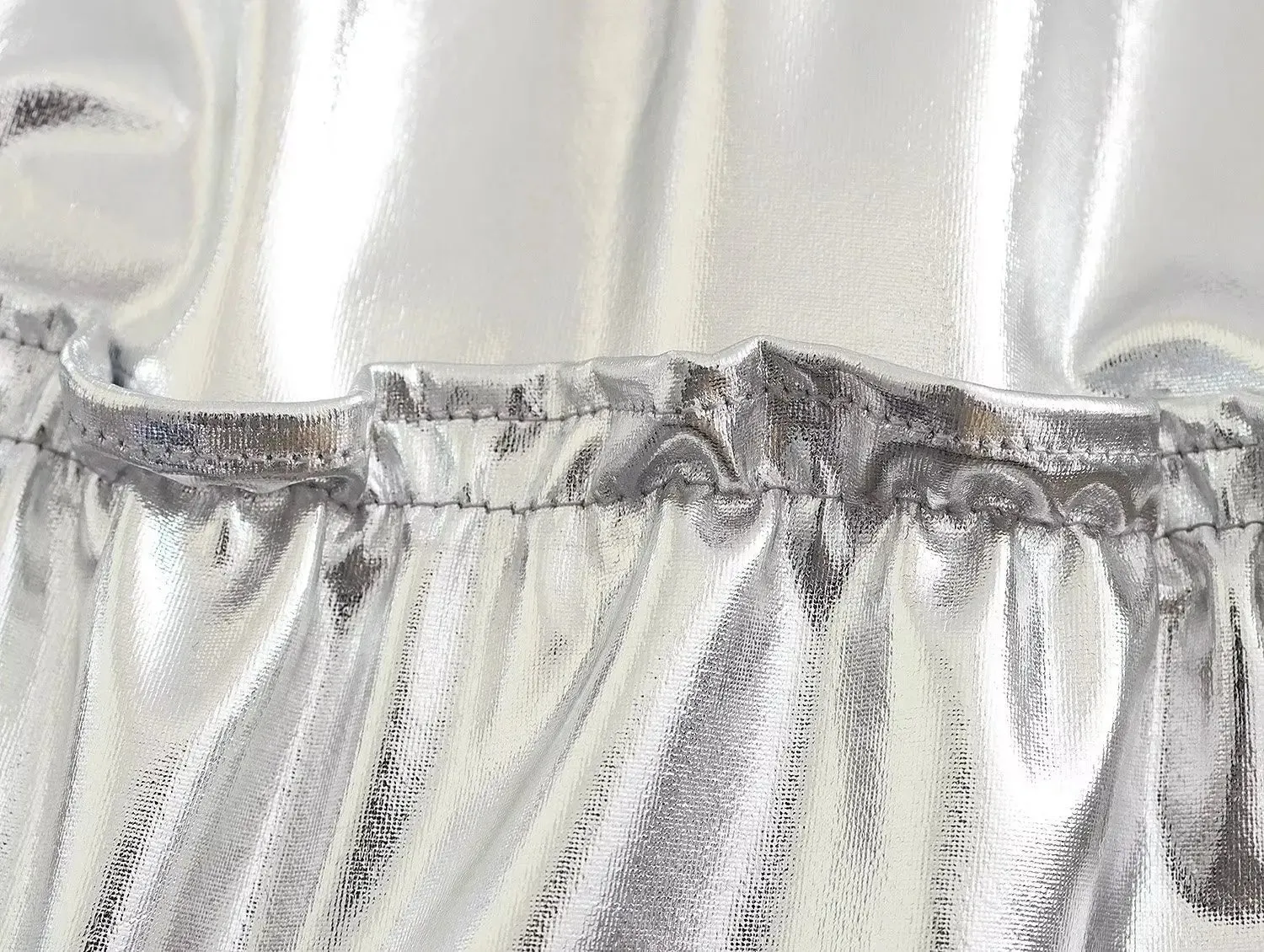 Amozae Summer 2024 New Women's Silver Metal Texture Medium Length Skirts High Waist A-Line Slim Large Skirt Hem Cake Skirt