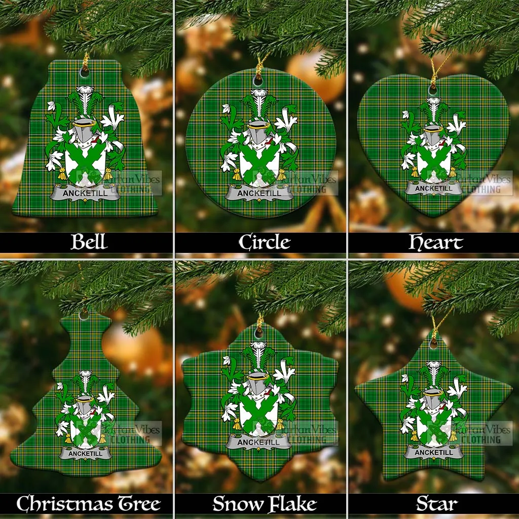 Ancketill Irish Clan Tartan Christmas Ceramic Ornament with Coat of Arms