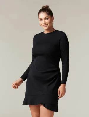 Annie Curve Rib Long Sleeve Frill Dress