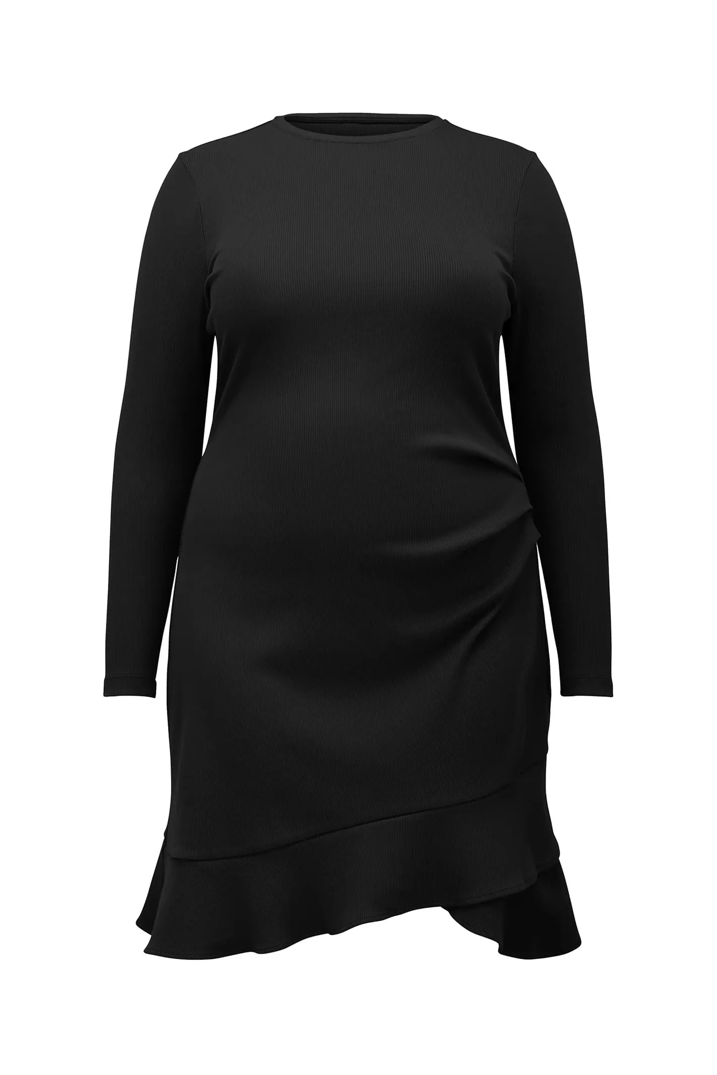 Annie Curve Rib Long Sleeve Frill Dress