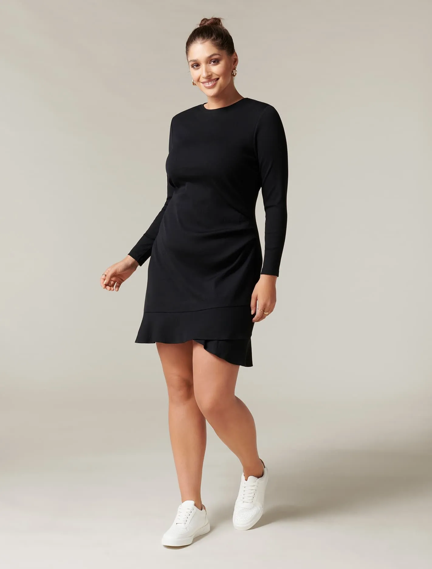 Annie Curve Rib Long Sleeve Frill Dress