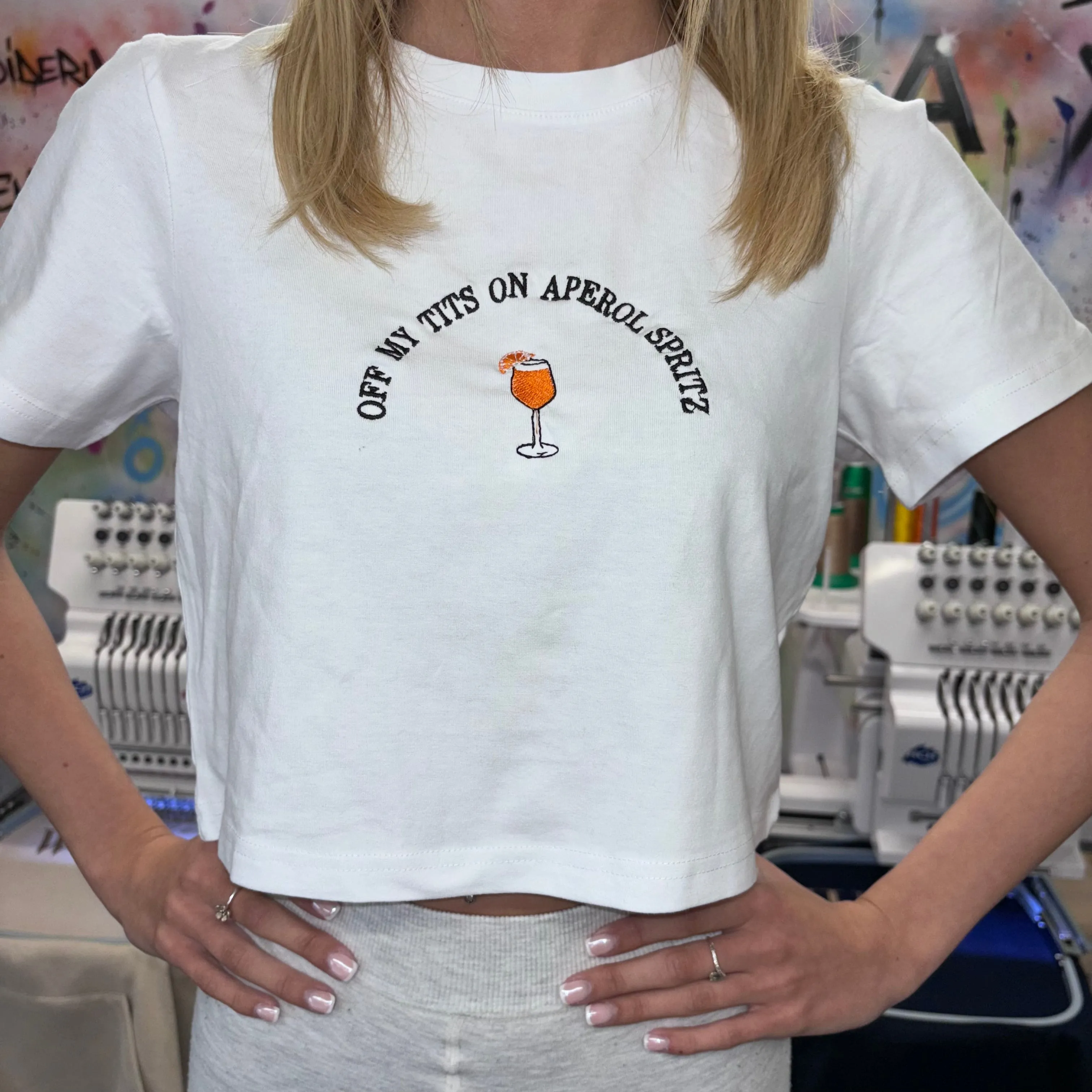 Aperol spritz embroidered baby tees