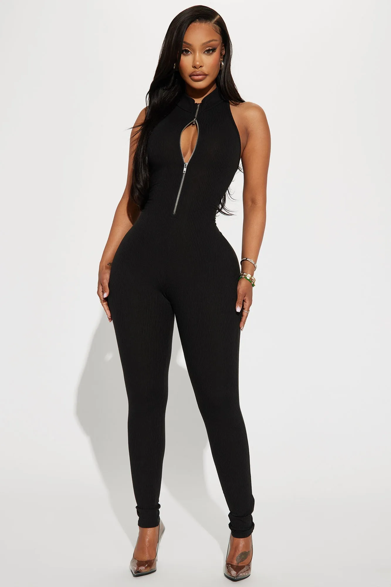 Artemis Ribbed Jumpsuit - Black