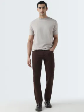 Ascot Dark Brown Relaxed-Fit Mid-Rise Trousers