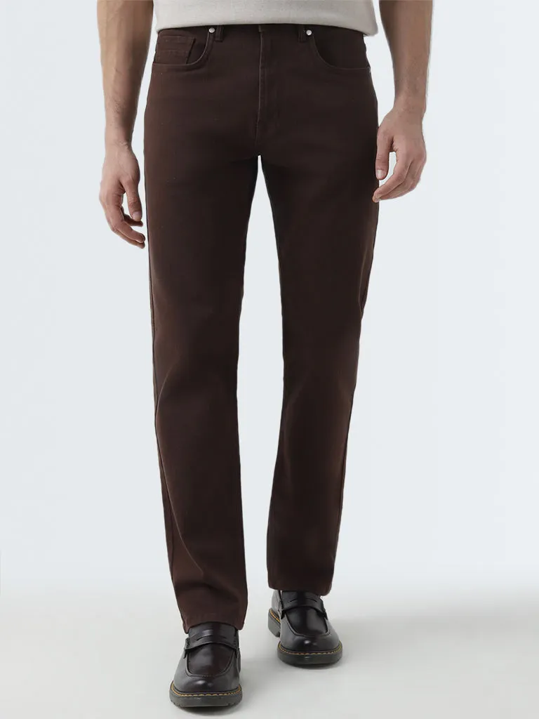 Ascot Dark Brown Relaxed-Fit Mid-Rise Trousers