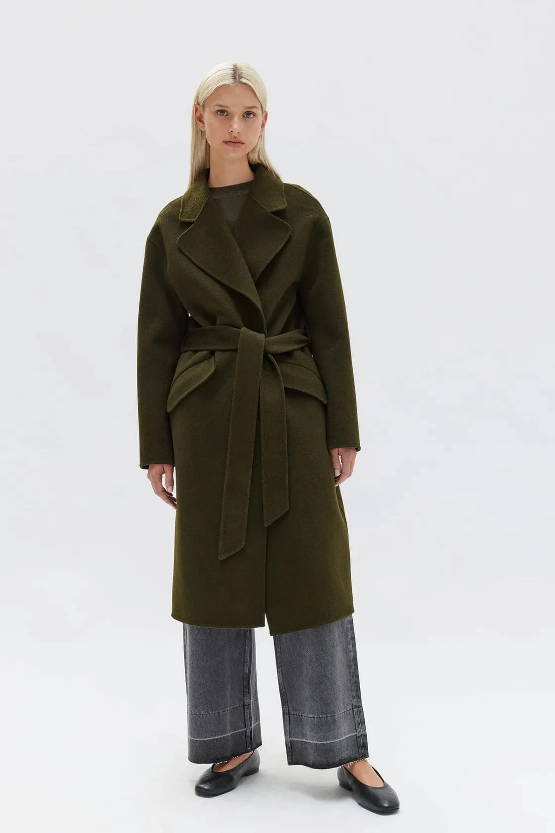 Assembly Label Sadie Single Breasted Wool Coat- Forest