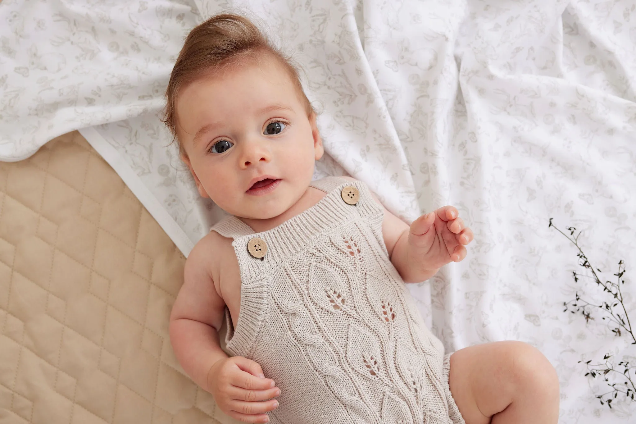 Aster and Oak Oatmeal Cable Knit Romper