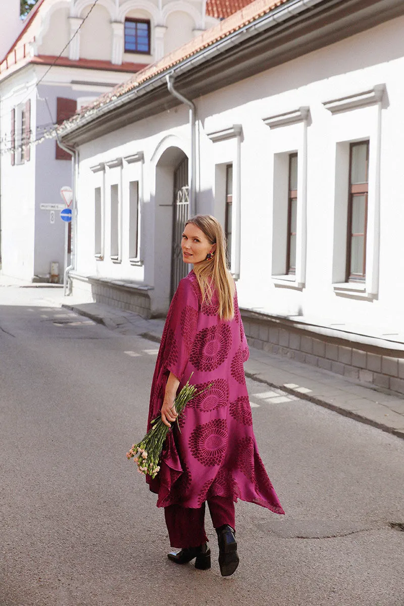 Asymmetric Floral Magenta Silk Dress