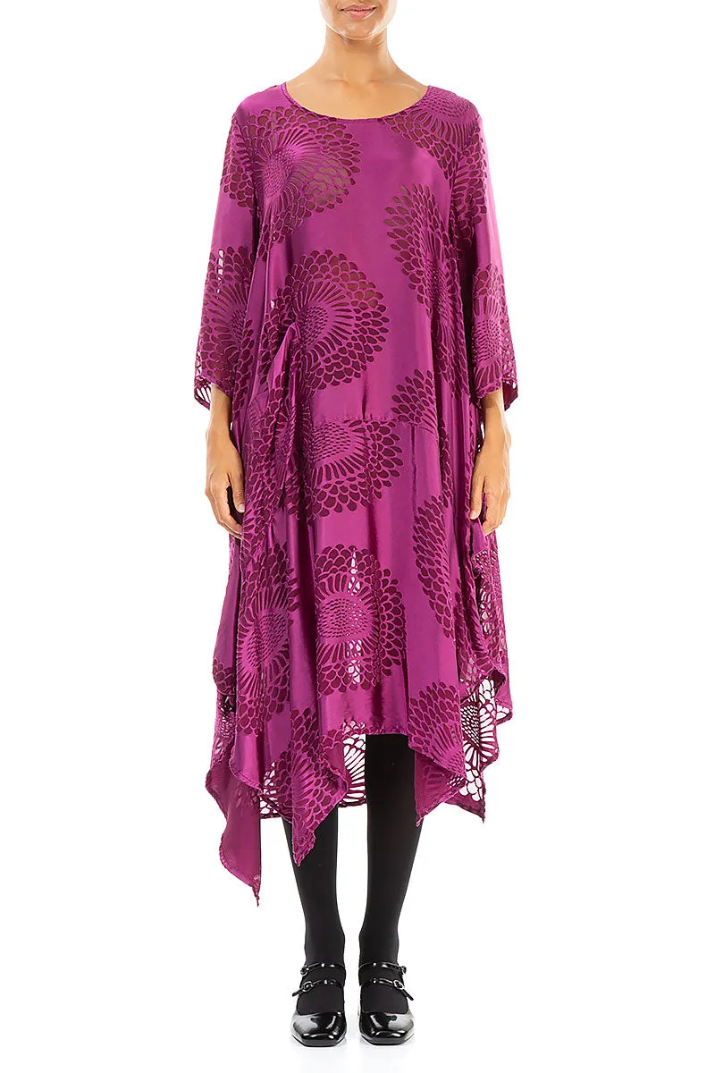 Asymmetric Floral Magenta Silk Dress