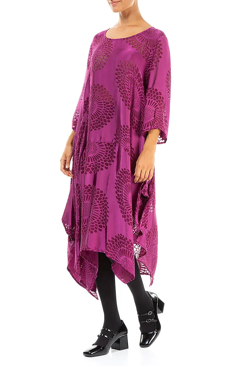 Asymmetric Floral Magenta Silk Dress