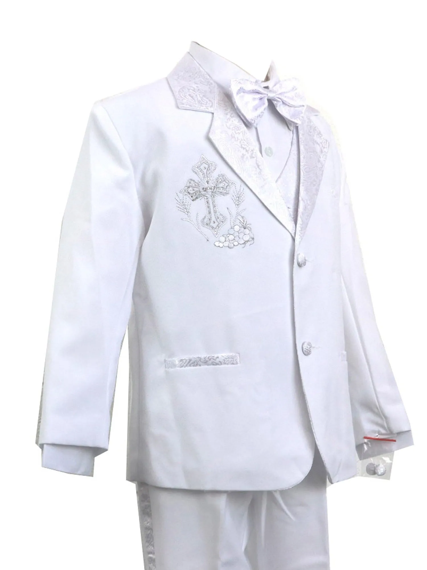 Baby Boys White Embroidery 5 Pc Baptism Tuxedo Set 6-24 Months