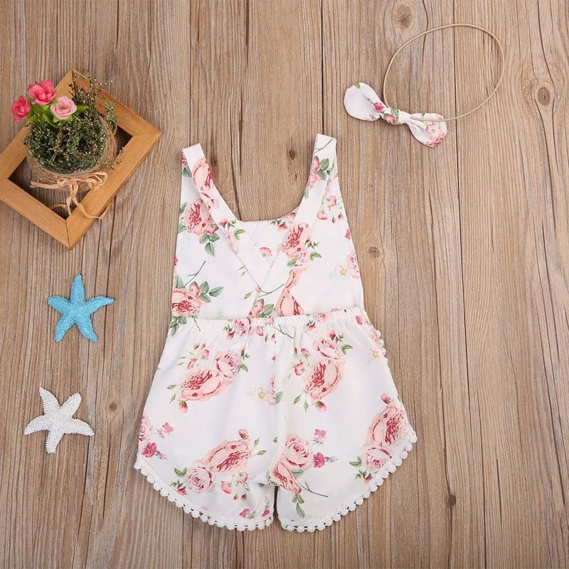 Baby Clothing Newborn Kid Baby Girl Floral Romper Clothes Sleeveless Jumpsuit Tassel Sunsuit Outfit Set