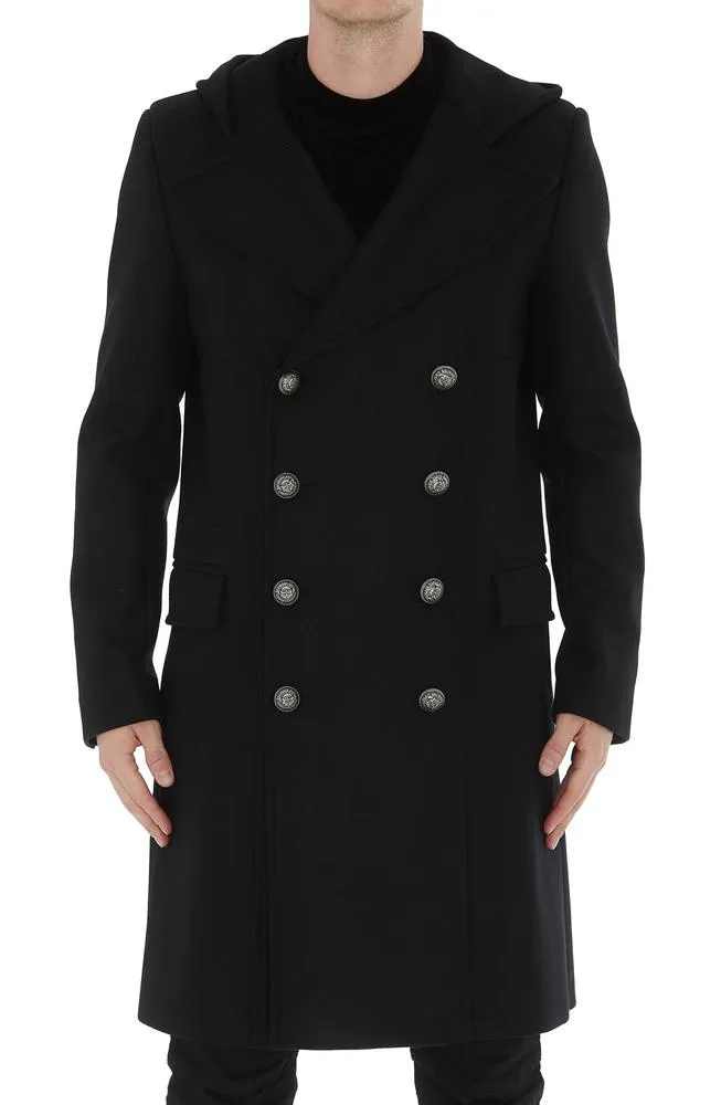 Balmain Hooded Double Breasted Coat