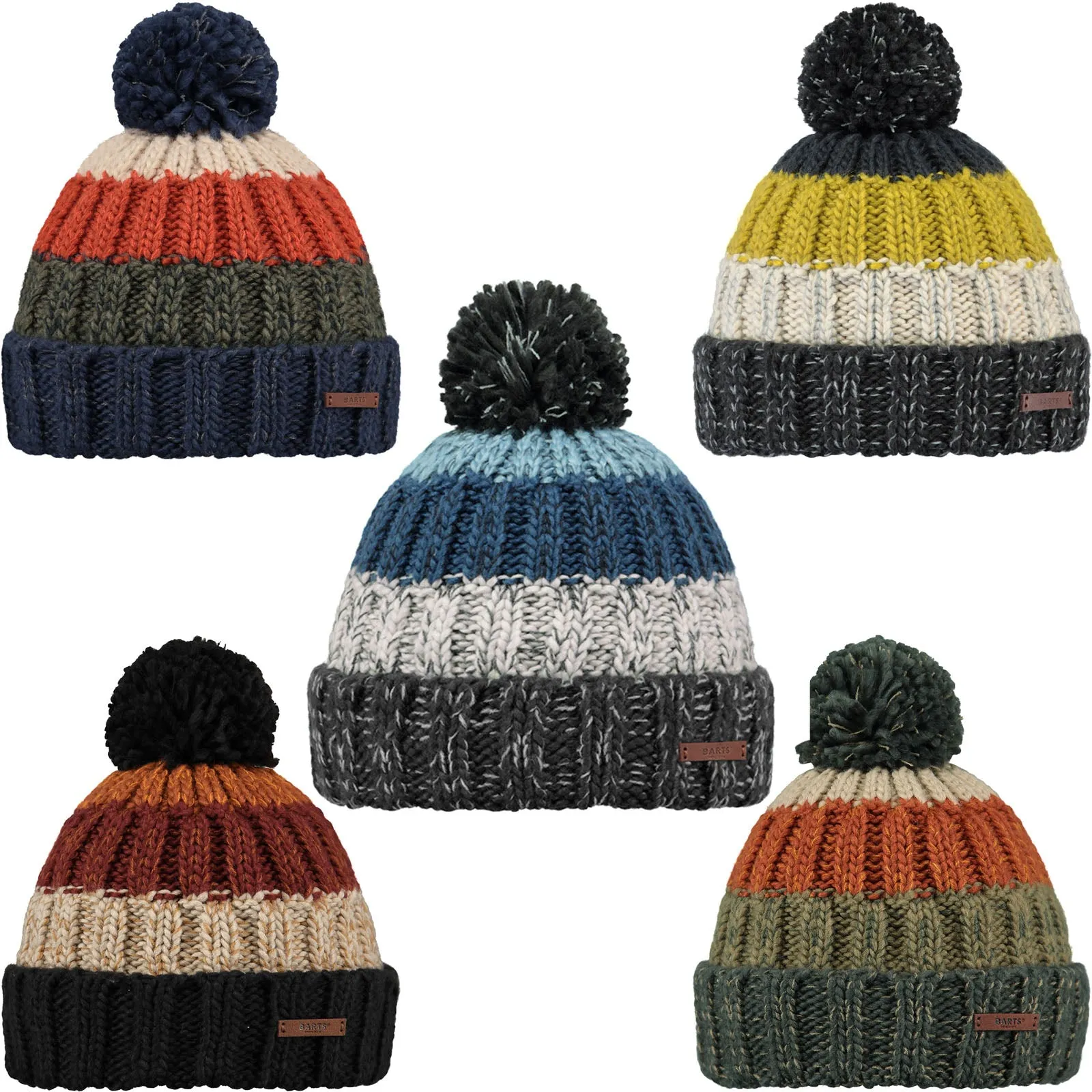 Barts Mens Wilhelm Cuffed Mixed Knit Knitted Bobble Hat