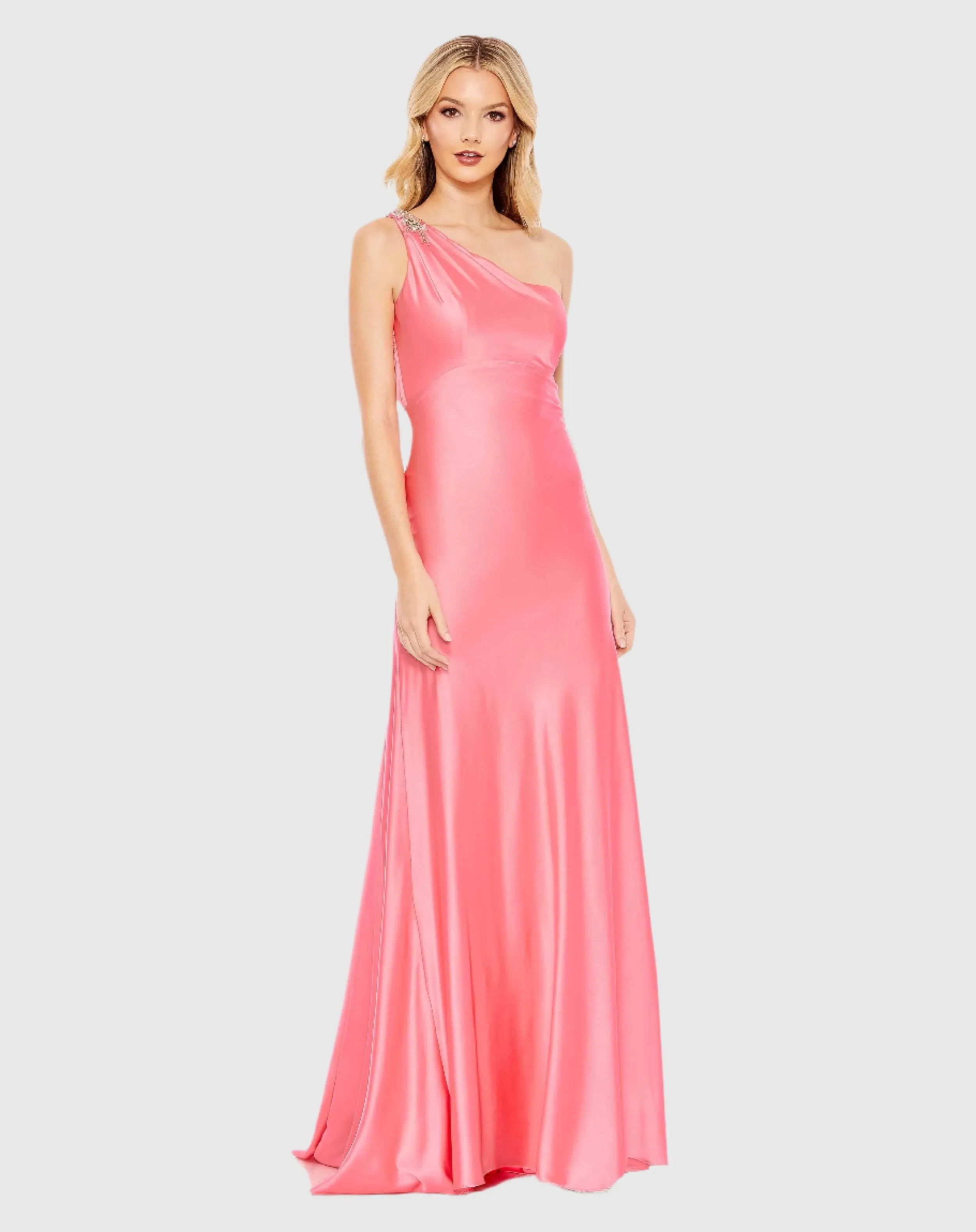 Beaded One Shoulder Column Gown