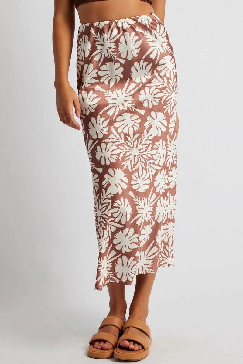 Beige Abstract Slip Skirt Maxi