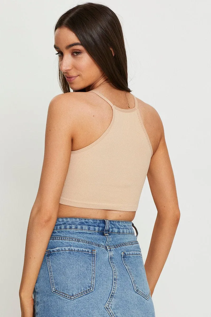 Beige Rib Top Seamless Crop