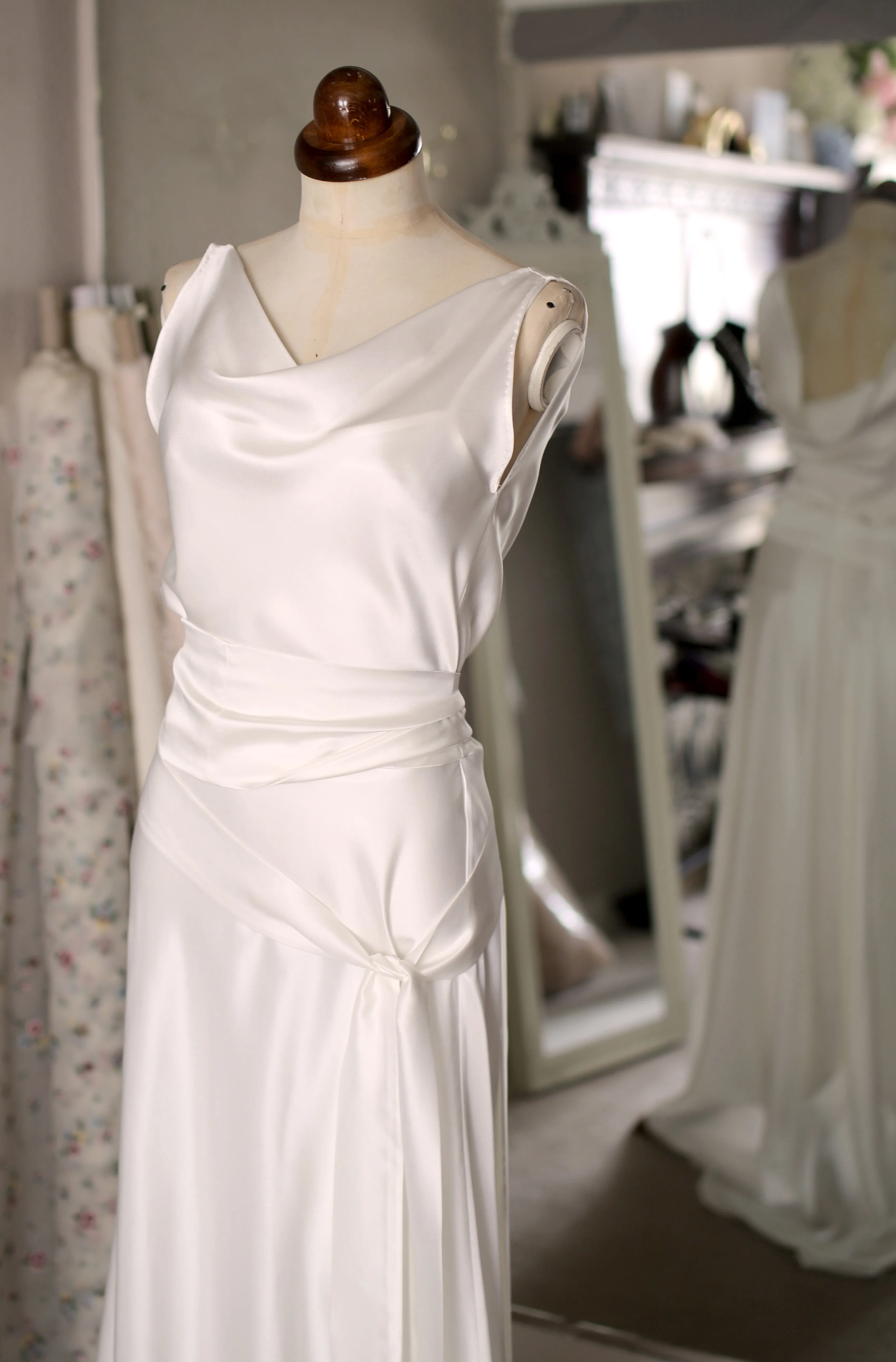 Bespoke Silk Satin Bias Cut Wedding Dress