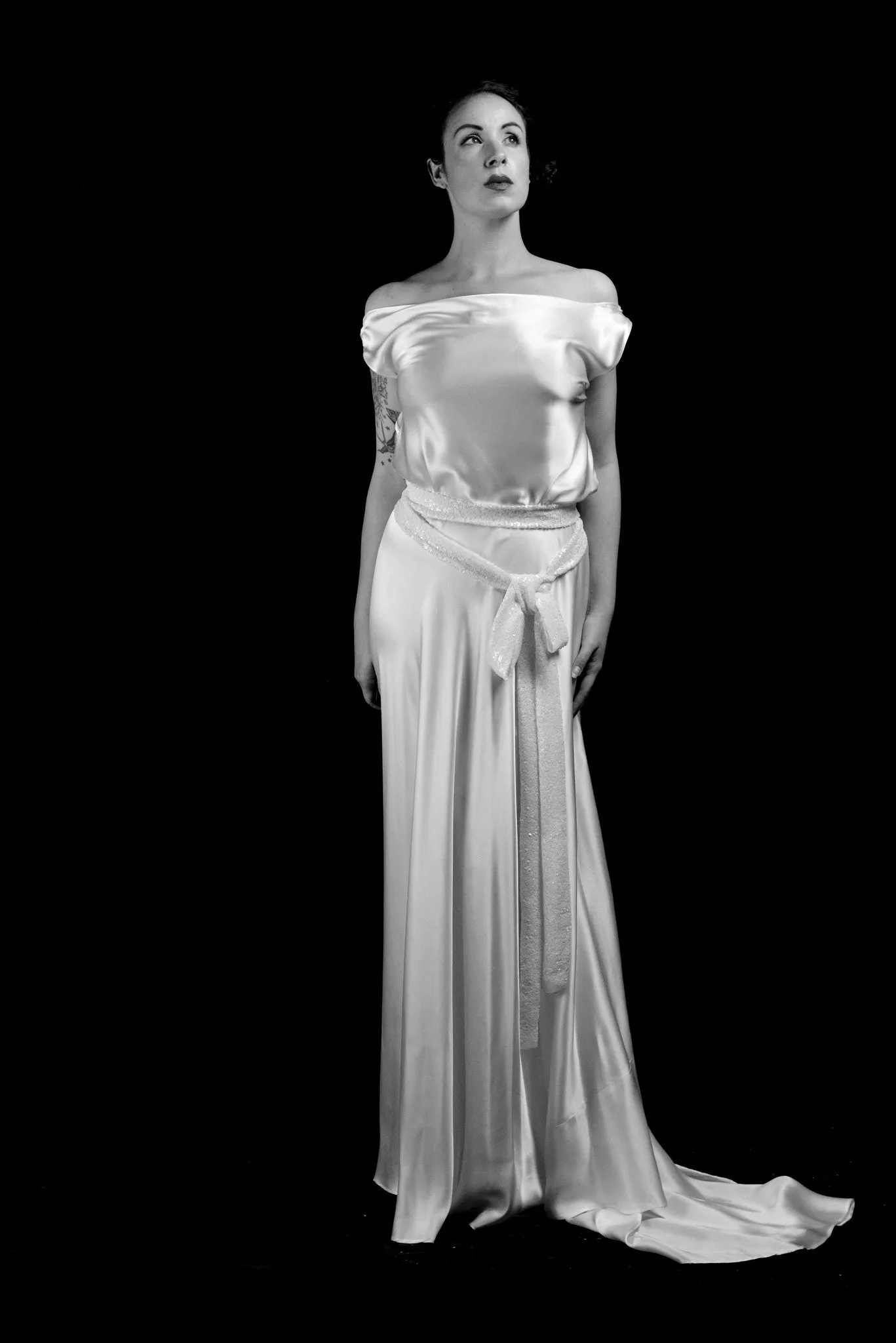 Bespoke Silk Satin Bias Cut Wedding Dress