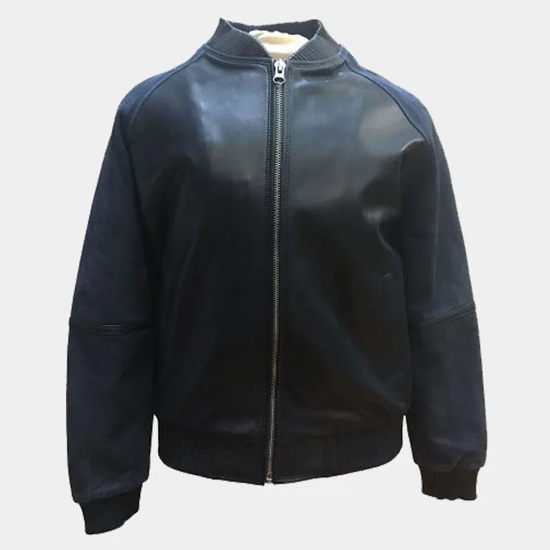 Best Style Mens Navy Blue Baseball Varsity Jacket Leather Suede Sleeves