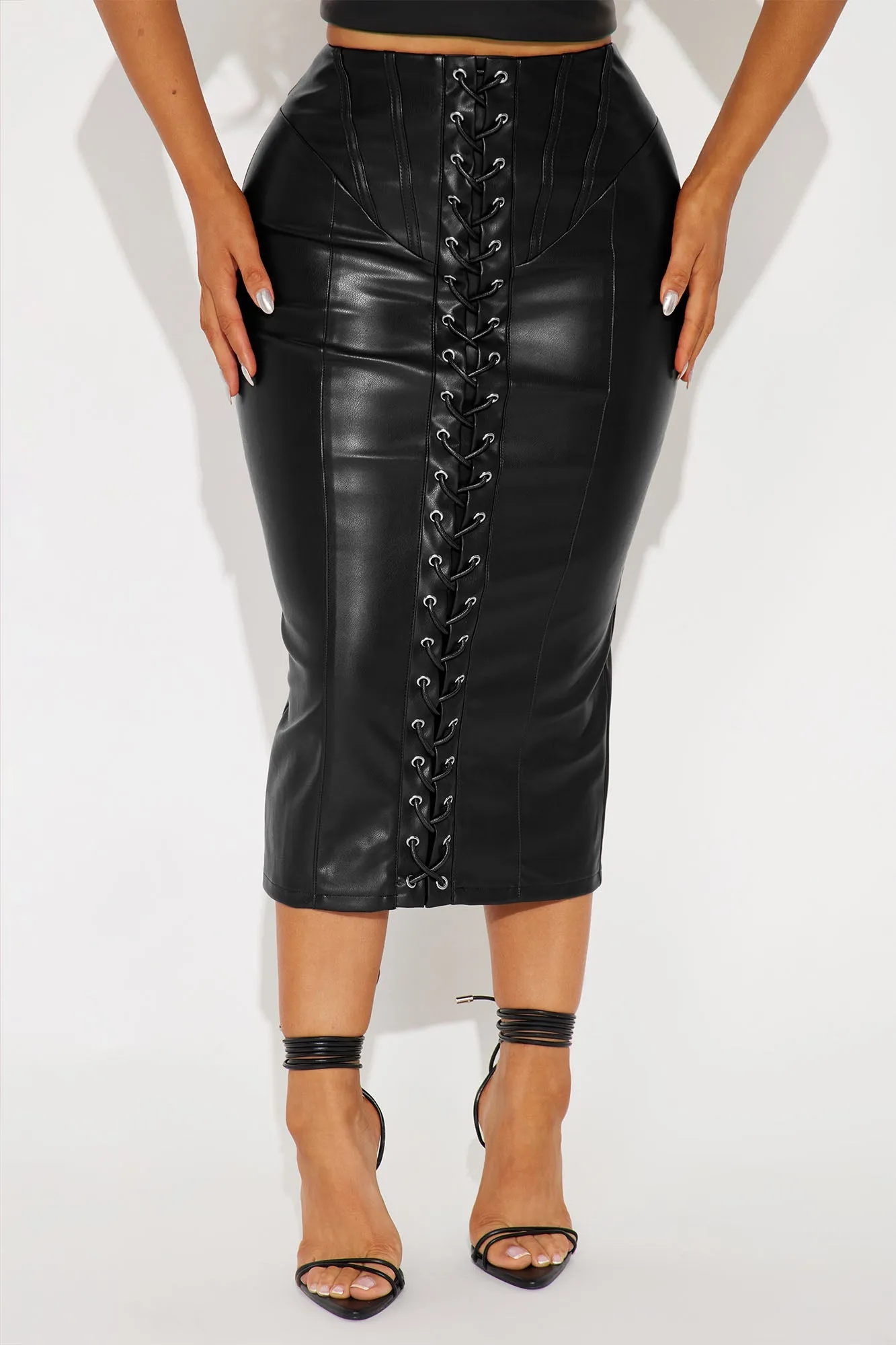 Better Together Faux Leather Midi Skirt - Black