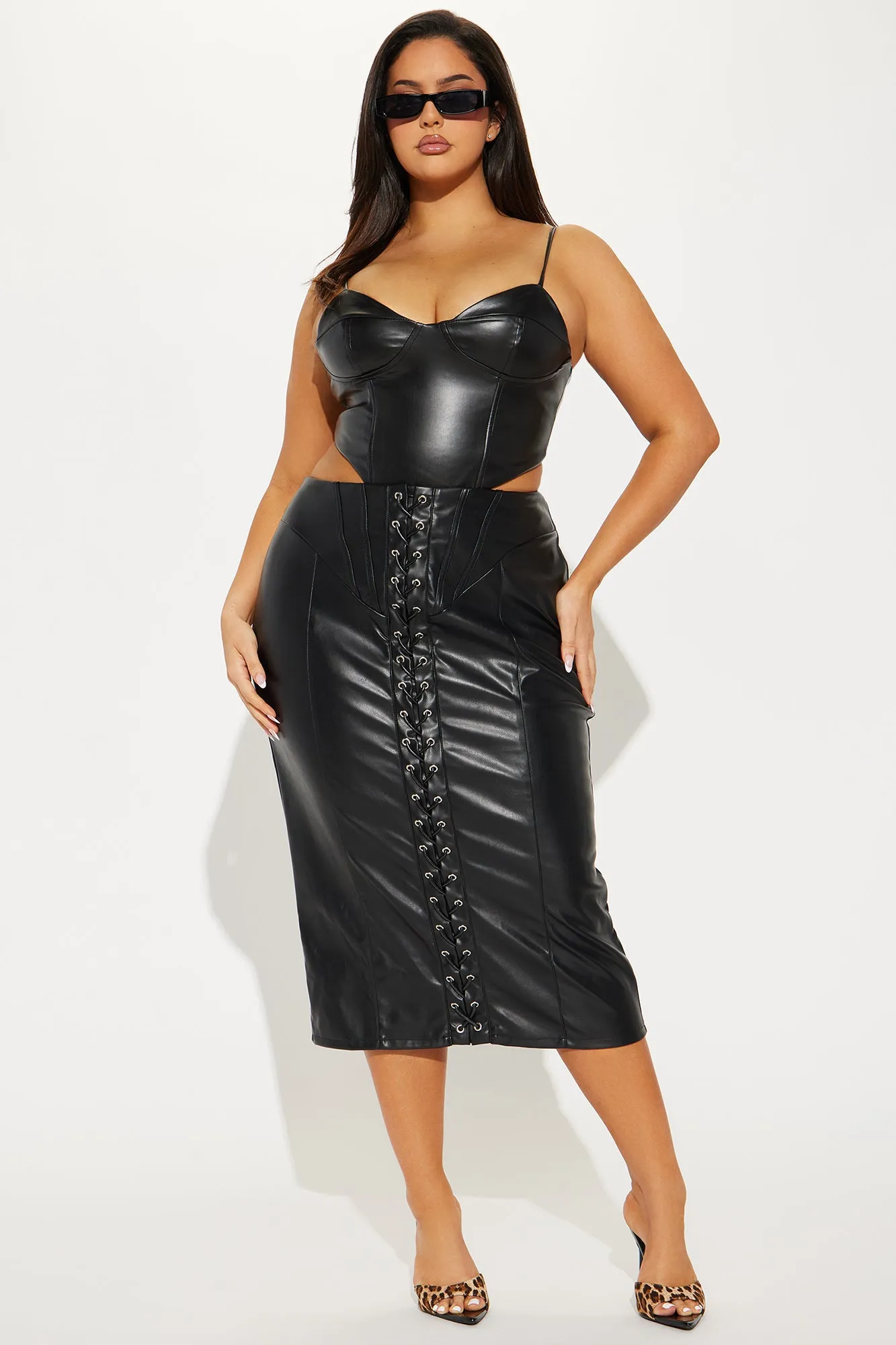 Better Together Faux Leather Midi Skirt - Black