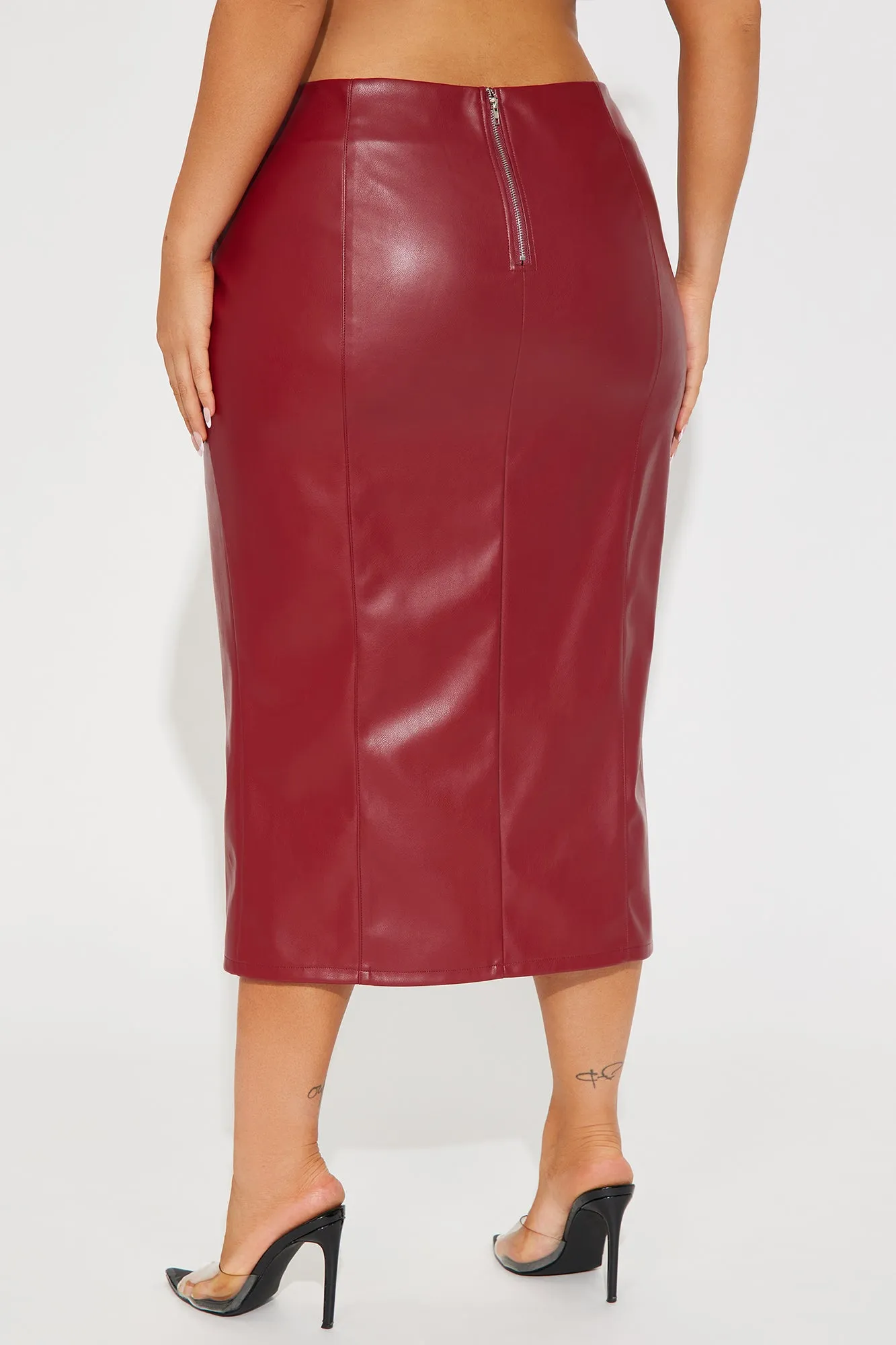 Better Together Faux Leather Midi Skirt - Red